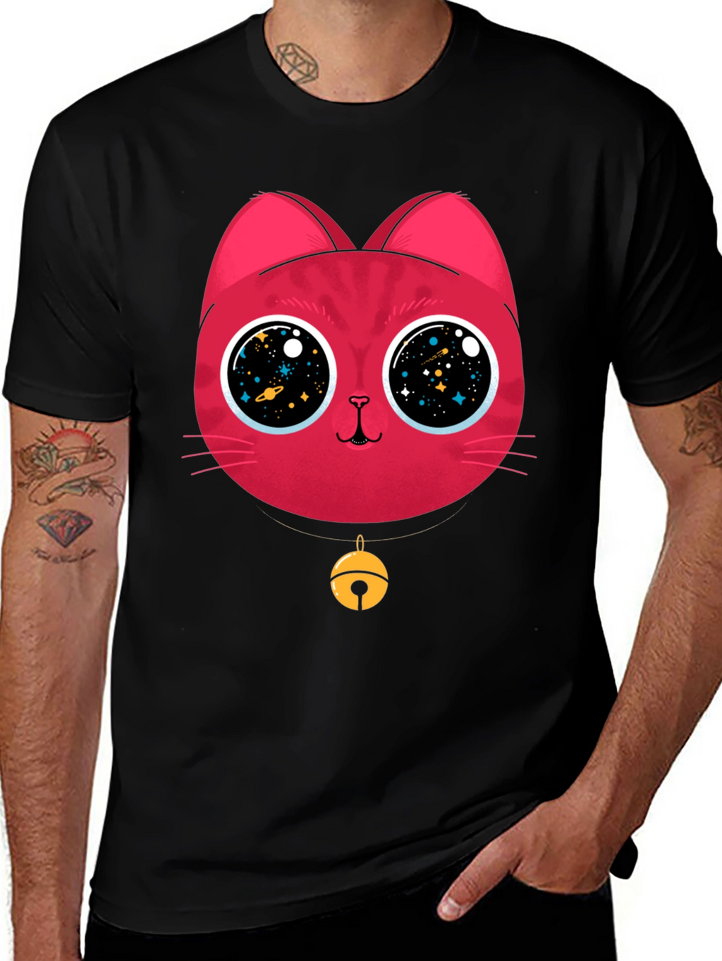 Cosmic Cat Tee - Galaxy Eyes Graphic T-Shirt