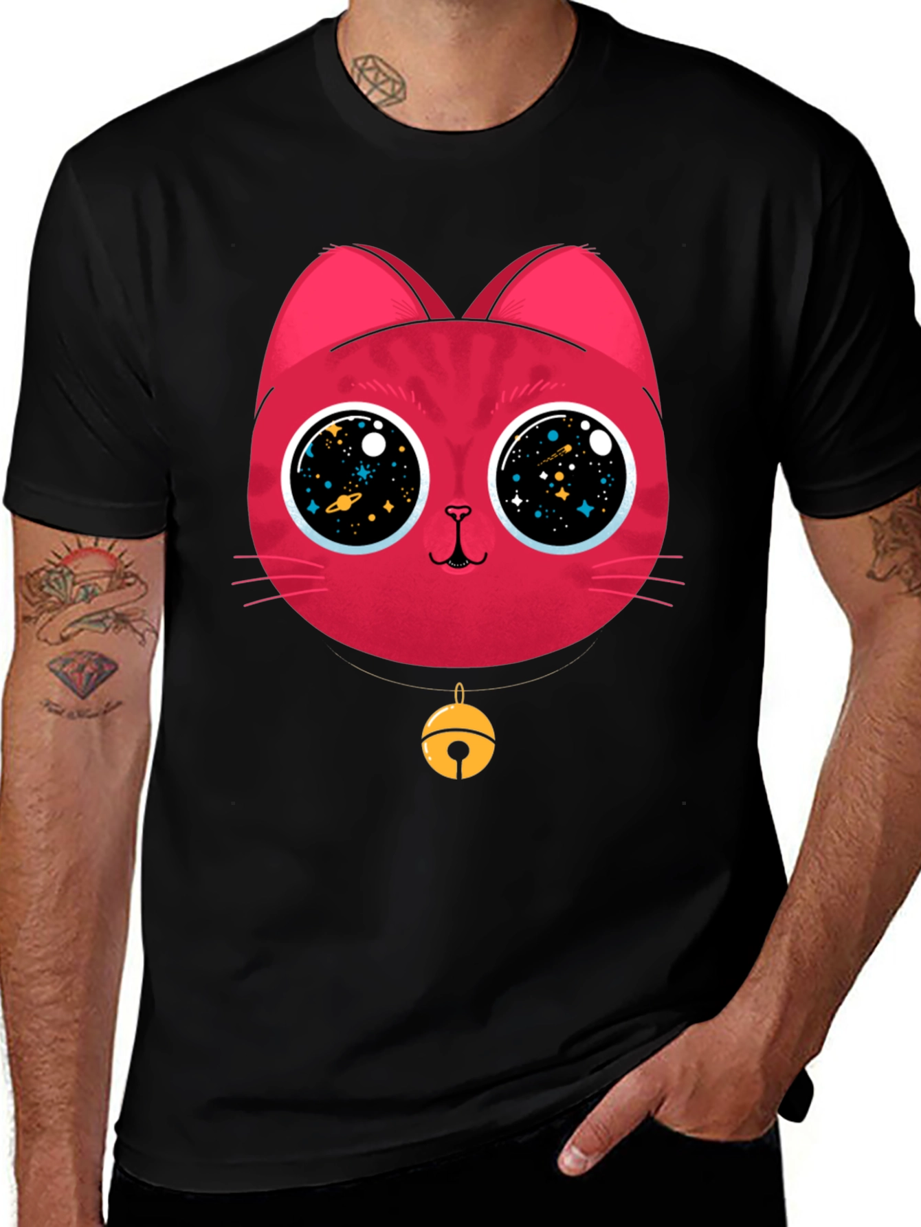 Cosmic Cat Tee - Galaxy Eyes Graphic T-Shirt