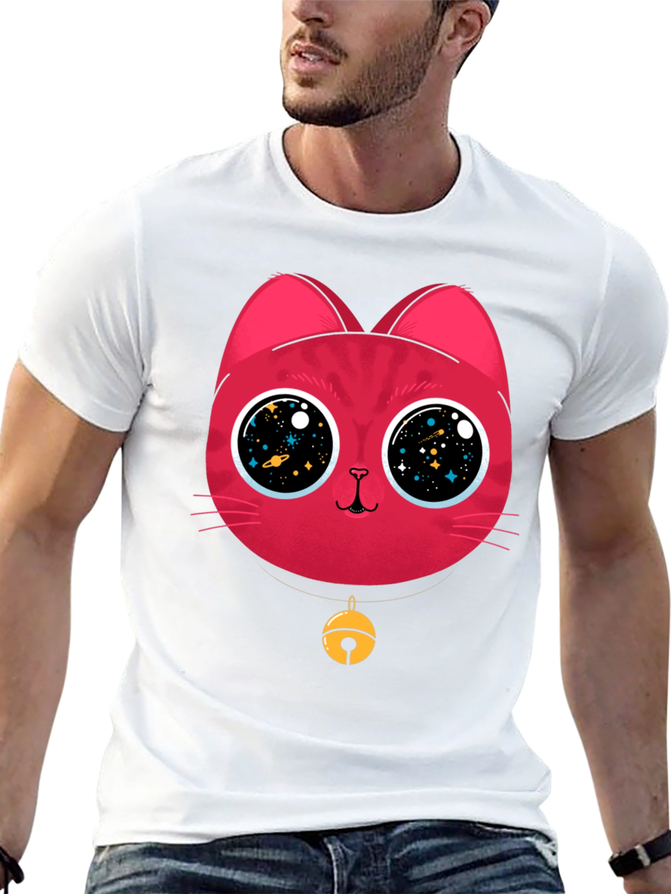 Cosmic Cat Tee - Galaxy Eyes Graphic T-Shirt