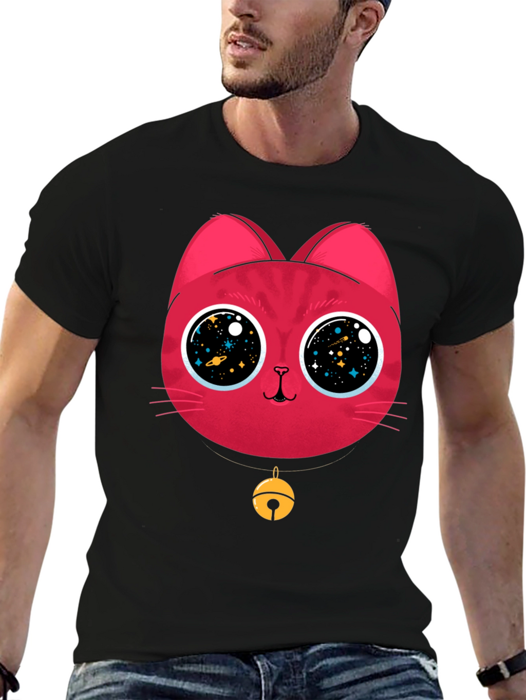 Cosmic Cat Tee - Galaxy Eyes Graphic T-Shirt