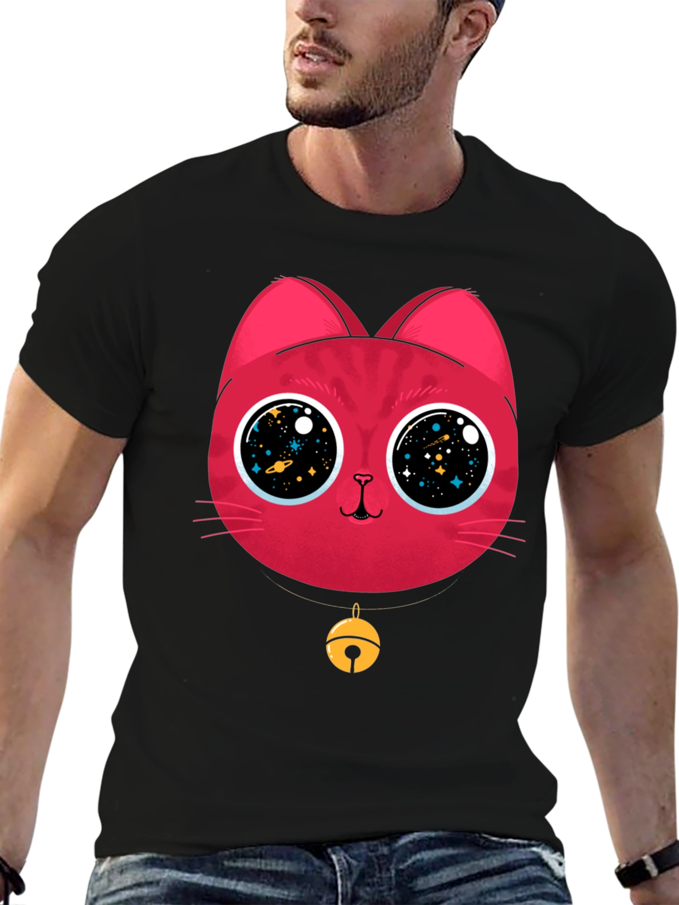 Cosmic Cat Tee - Galaxy Eyes Graphic T-Shirt