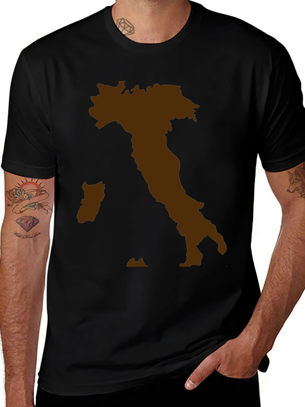 Italy Map Graphic Tee - Black Crewneck T-Shirt