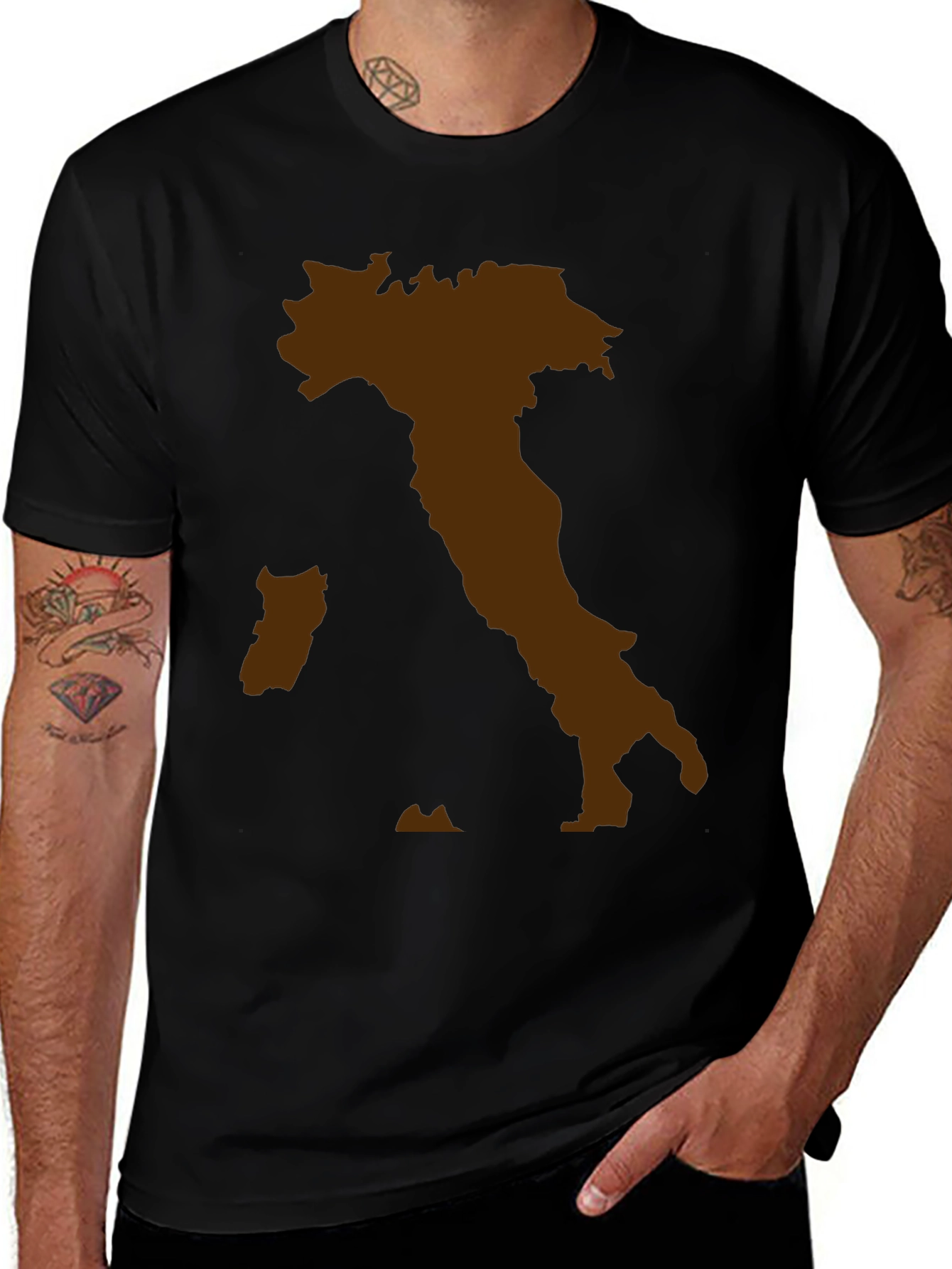 Italy Map Graphic Tee - Black Crewneck T-Shirt