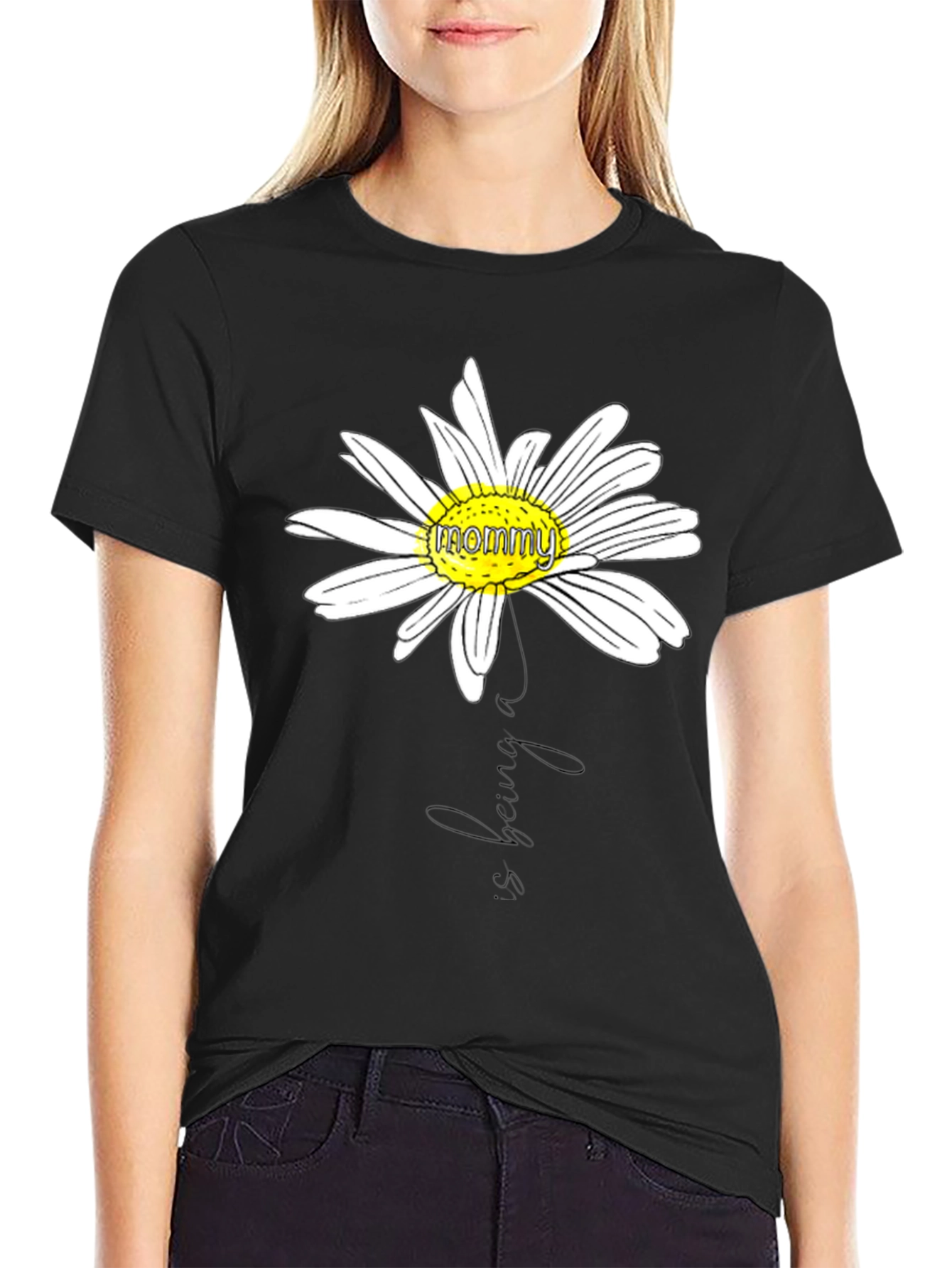 Mommy Daisy Graphic T-Shirt - Black Casual Tee
