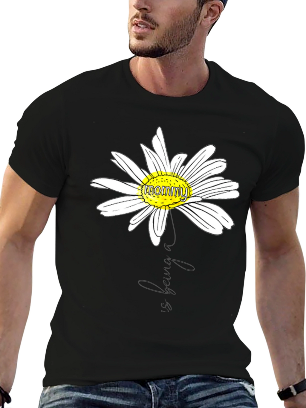 Mommy Daisy Graphic T-Shirt - Black Casual Tee