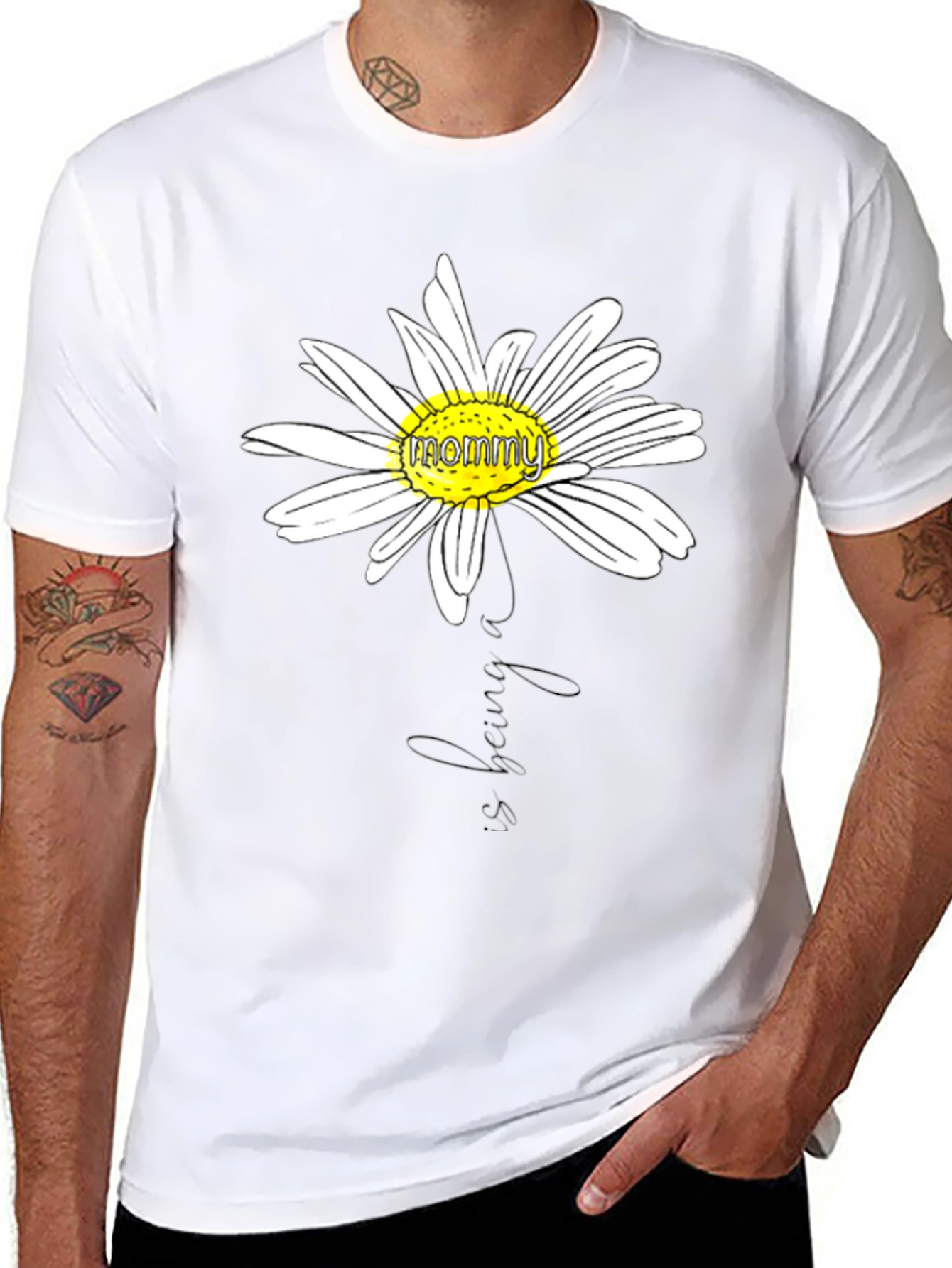 Mommy Daisy Graphic T-Shirt - Black Casual Tee