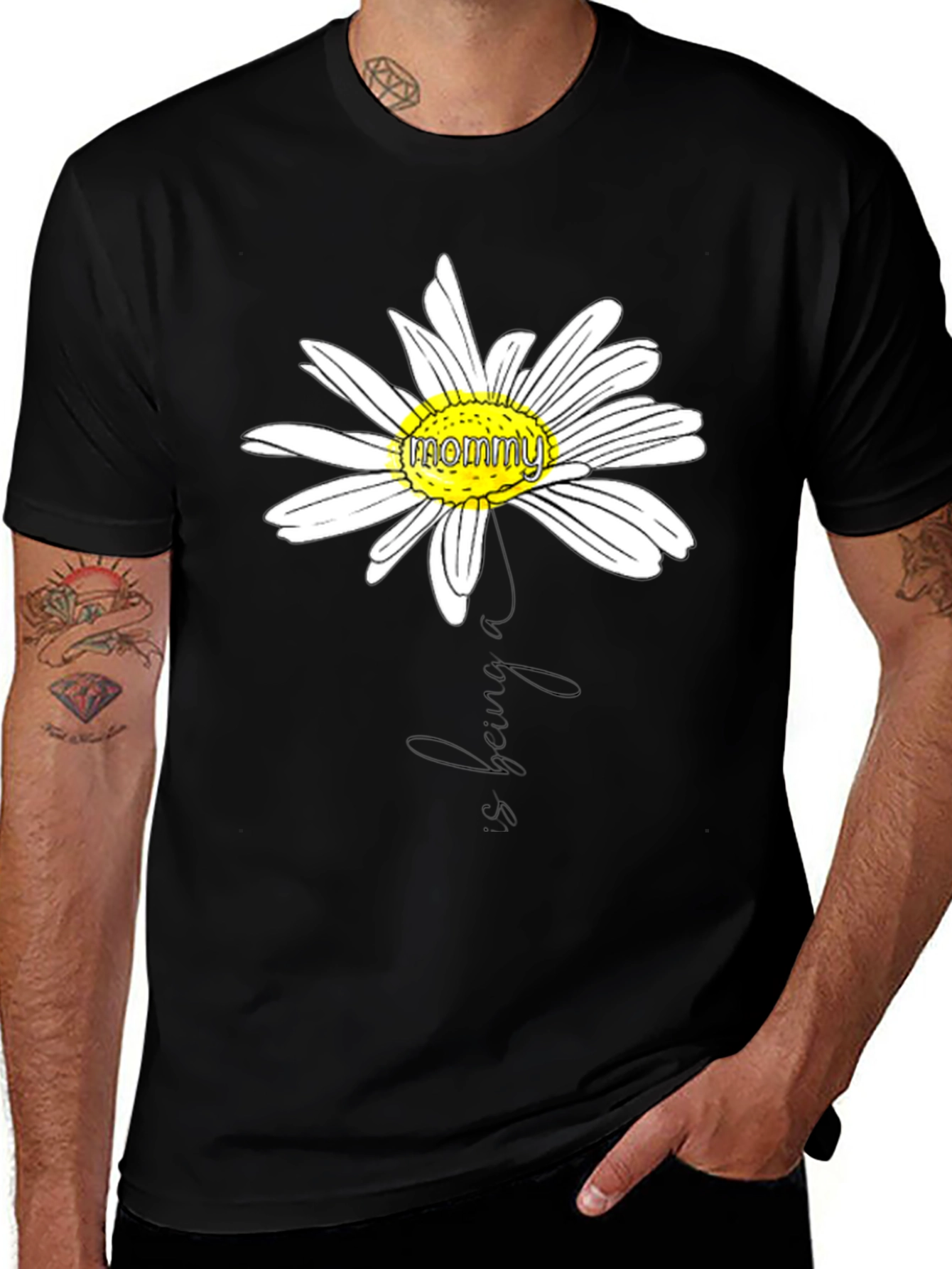 Mommy Daisy Graphic T-Shirt - Black Casual Tee