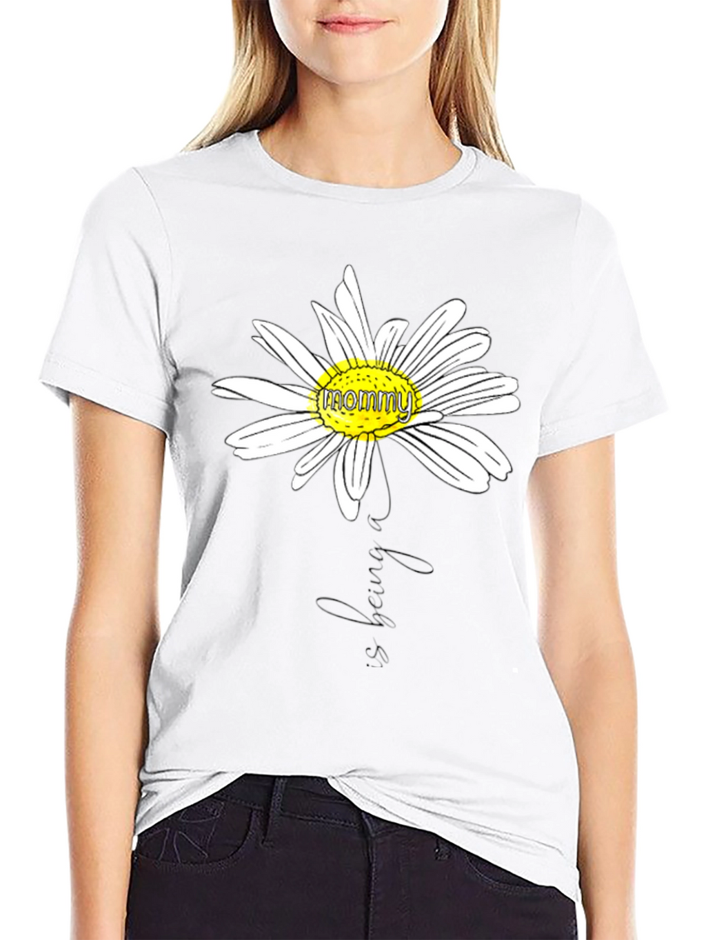 Mommy Daisy Graphic T-Shirt - Black Casual Tee