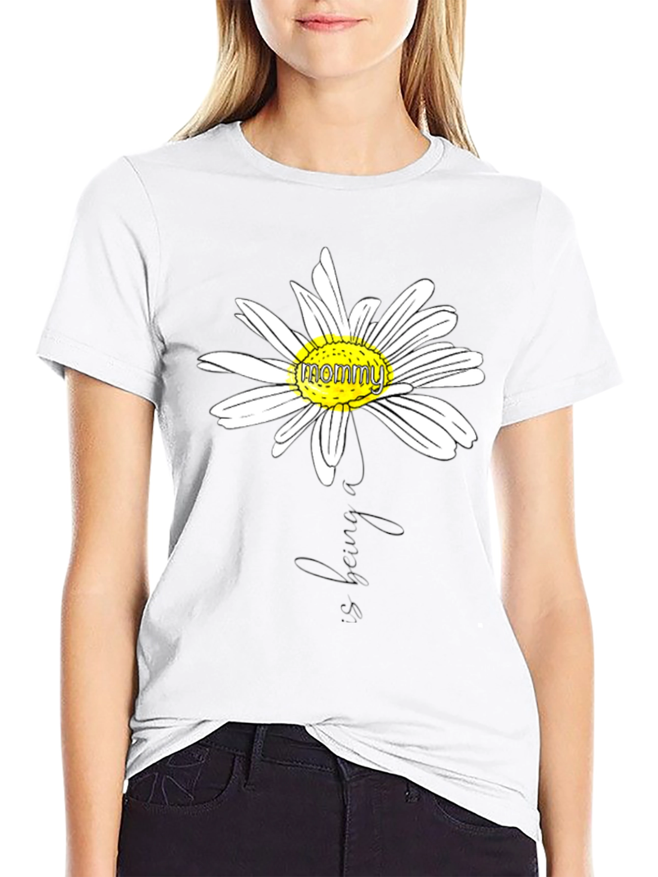 Mommy Daisy Graphic T-Shirt - Black Casual Tee