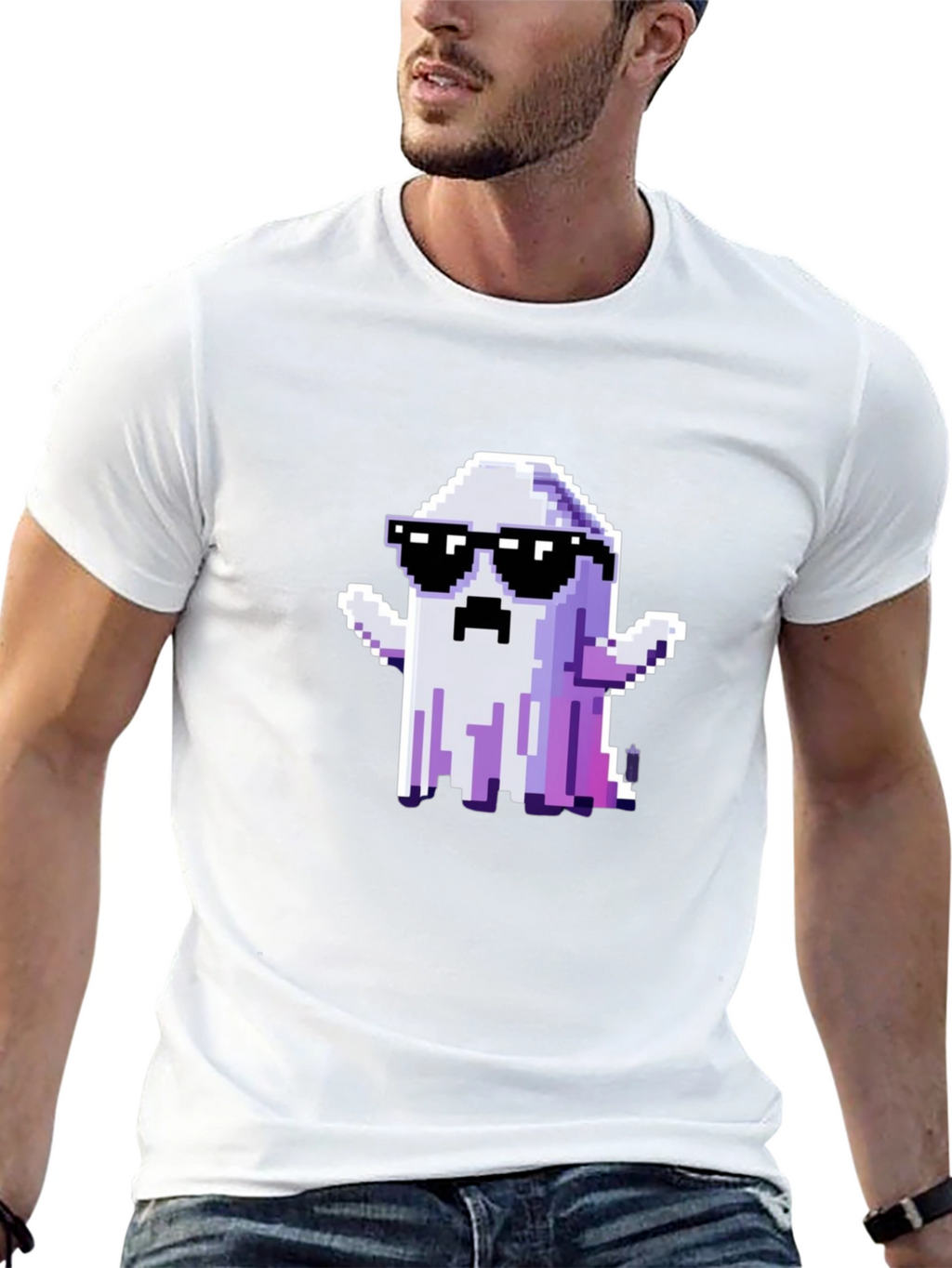 Cool Pixel Ghost Graphic T-Shirt