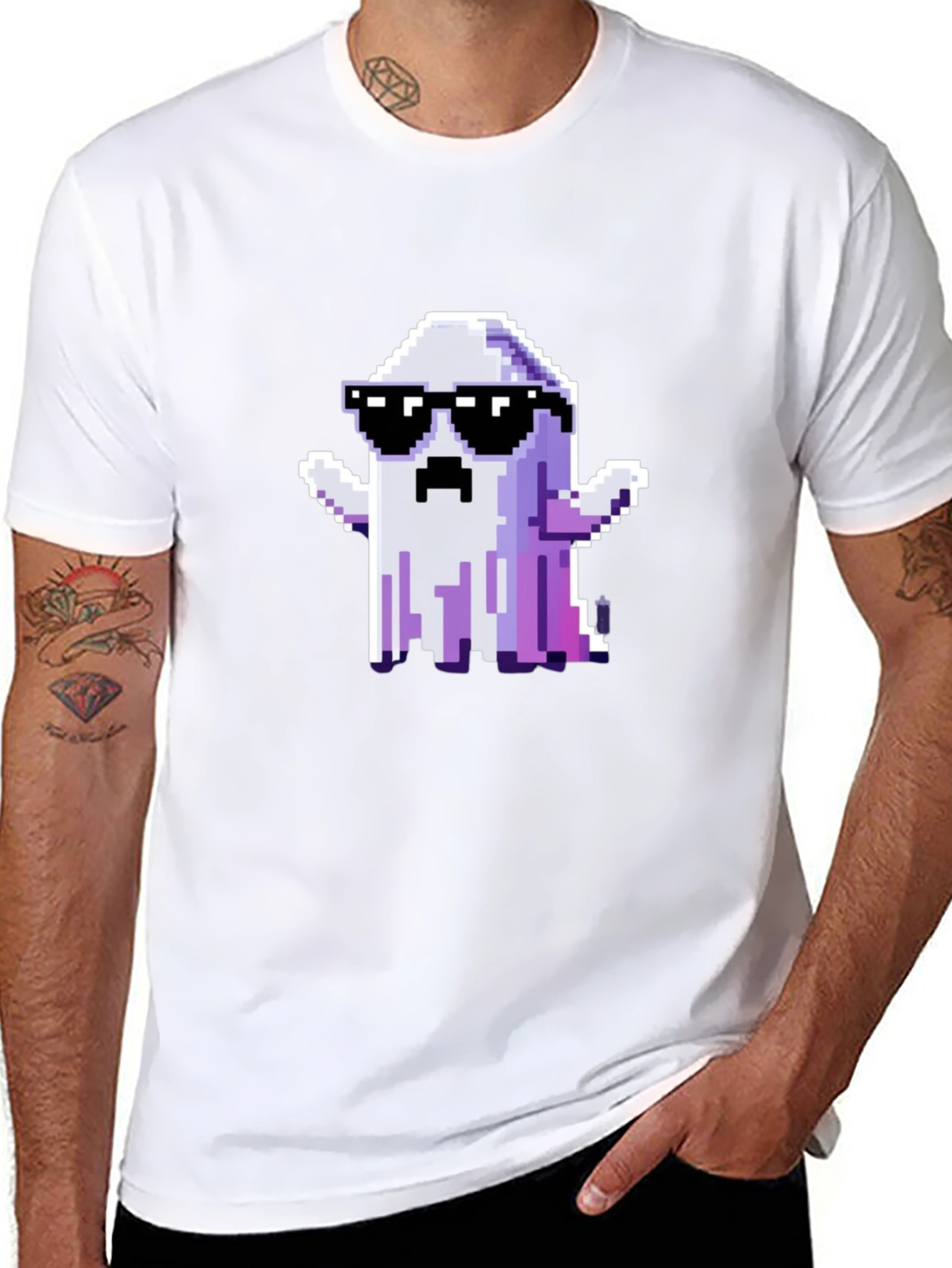Cool Pixel Ghost Graphic T-Shirt