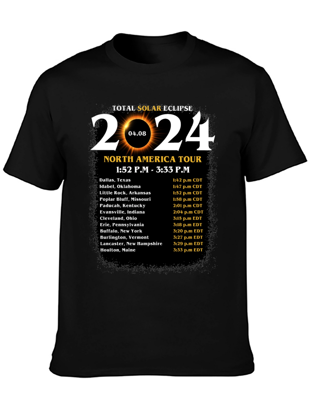 Total Solar Eclipse 2024 North America Tour T-Shirt
