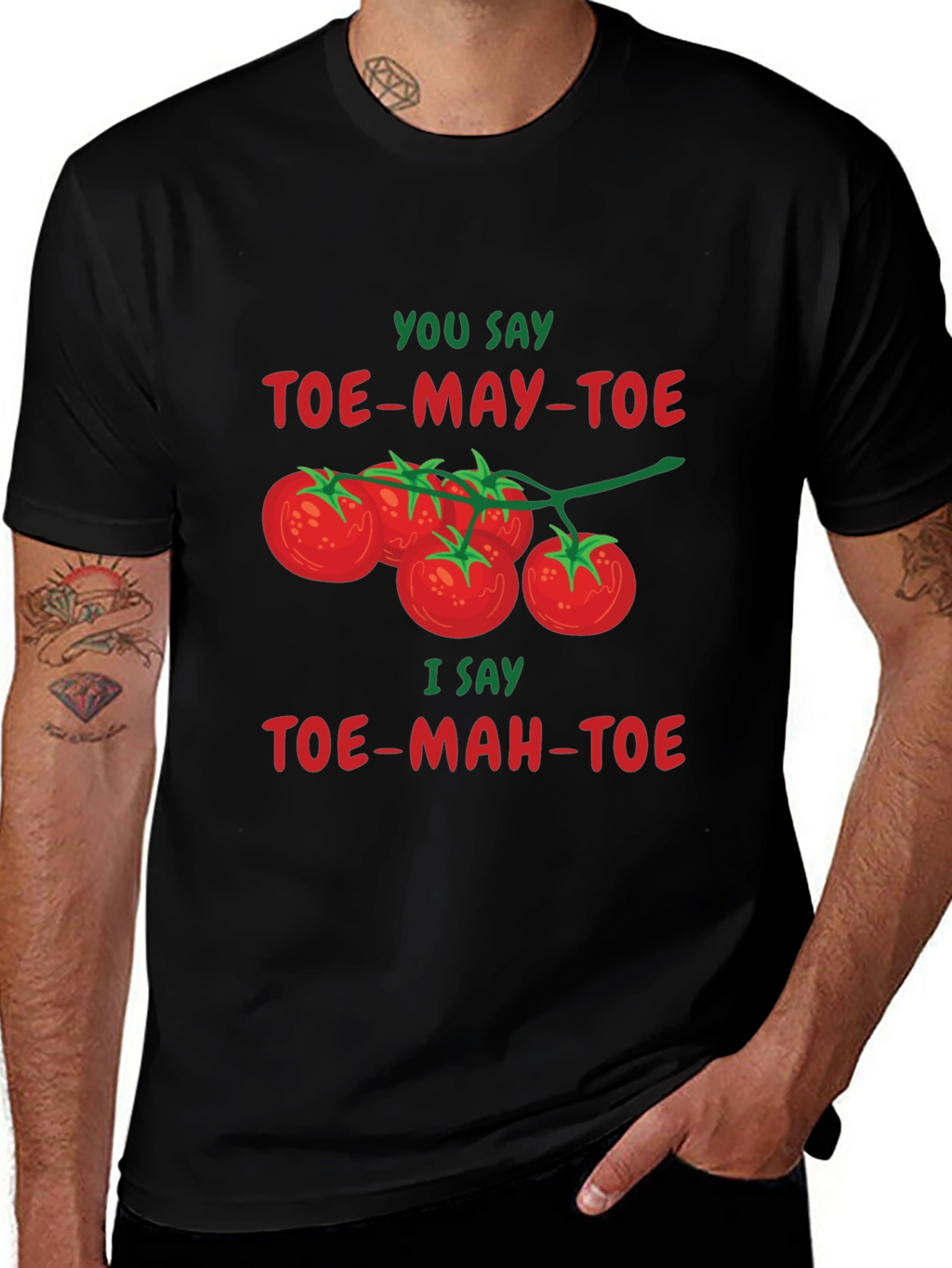 Tomato Pun T-Shirt - Toe-May-Toe Toe-Mah-Toe Funny Graphic Tee