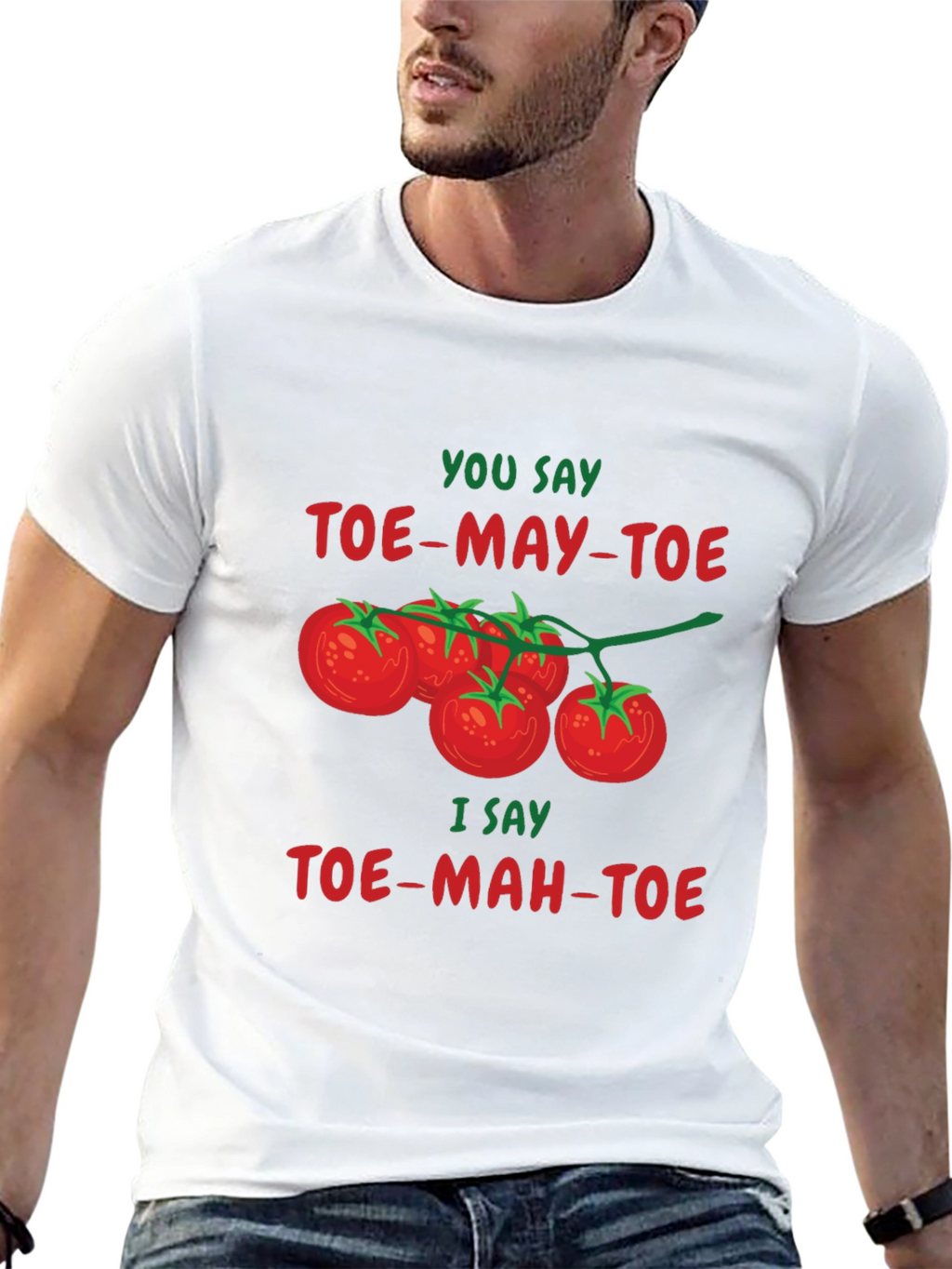 Tomato Pun T-Shirt - Toe-May-Toe Toe-Mah-Toe Funny Graphic Tee