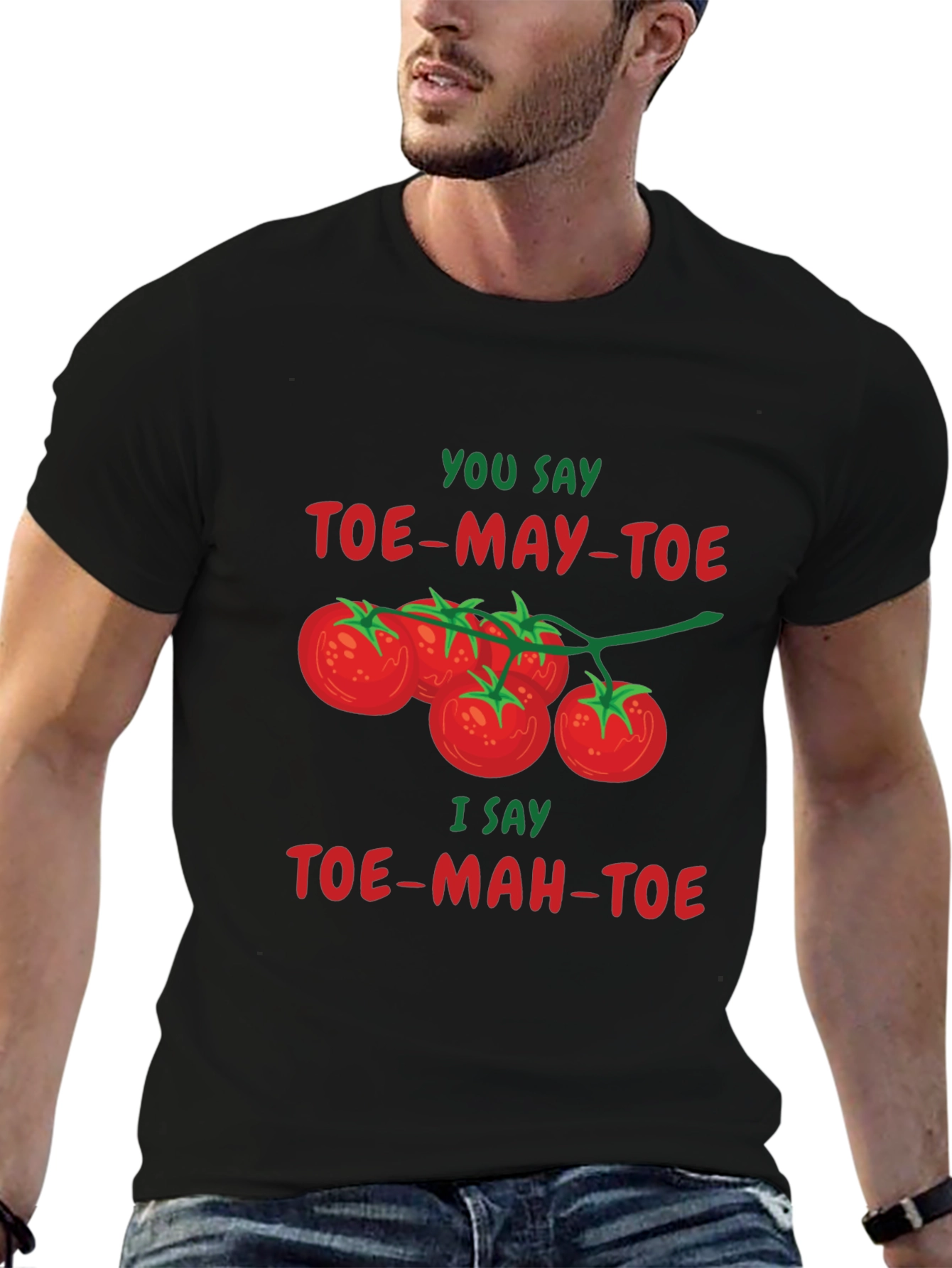 Tomato Pun T-Shirt - Toe-May-Toe Toe-Mah-Toe Funny Graphic Tee