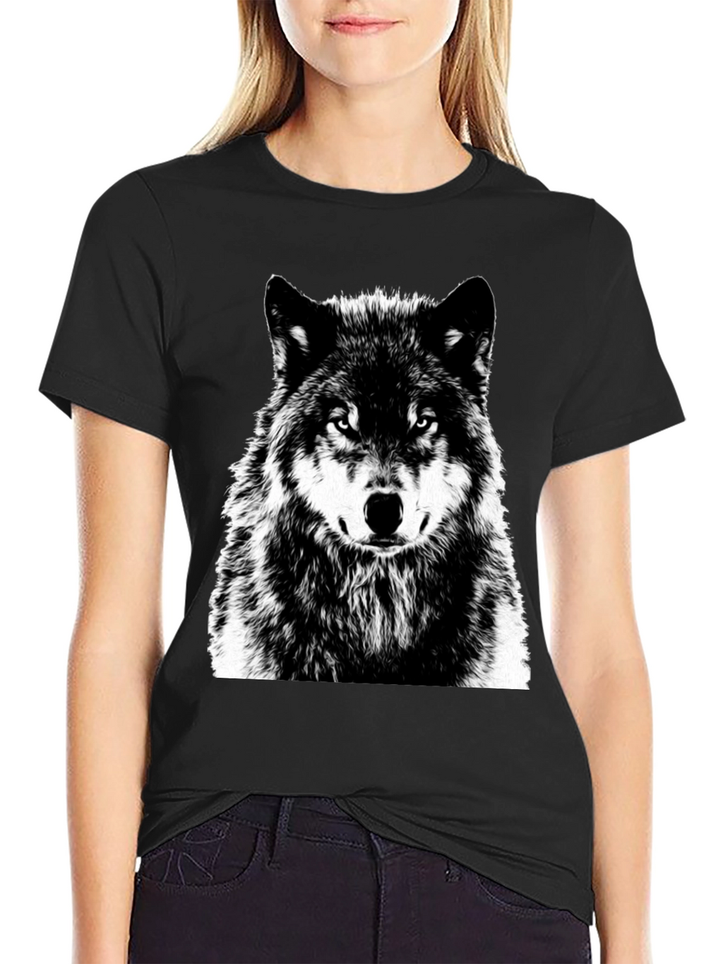Wolf Graphic Print Black T-Shirt