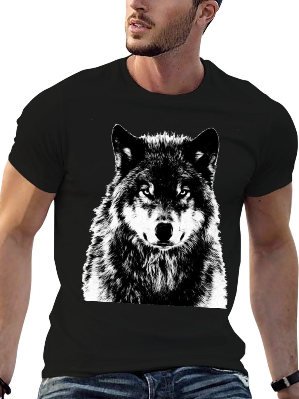Wolf Graphic Print Black T-Shirt