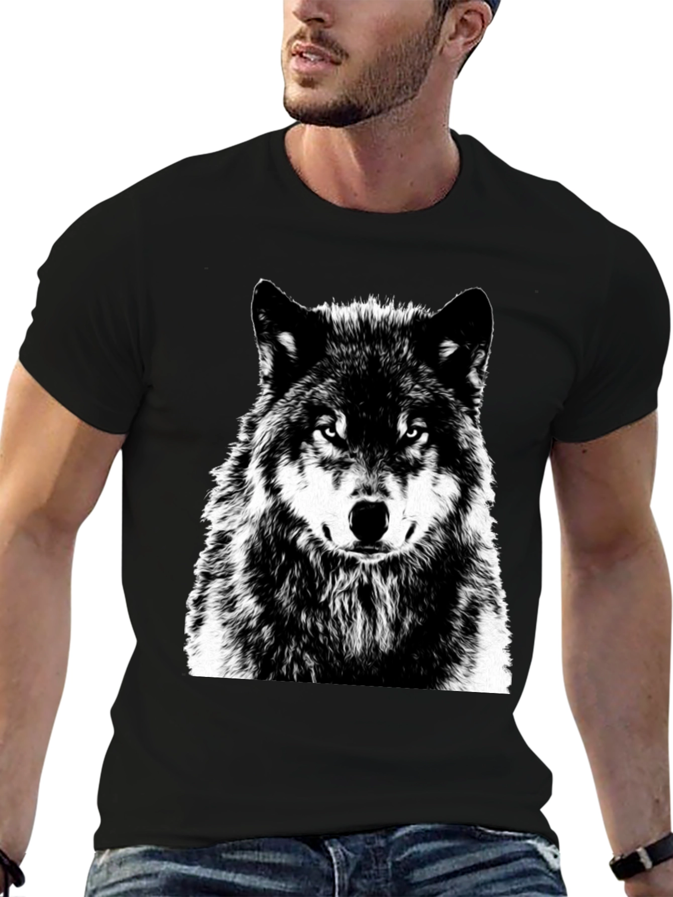 Wolf Graphic Print Black T-Shirt