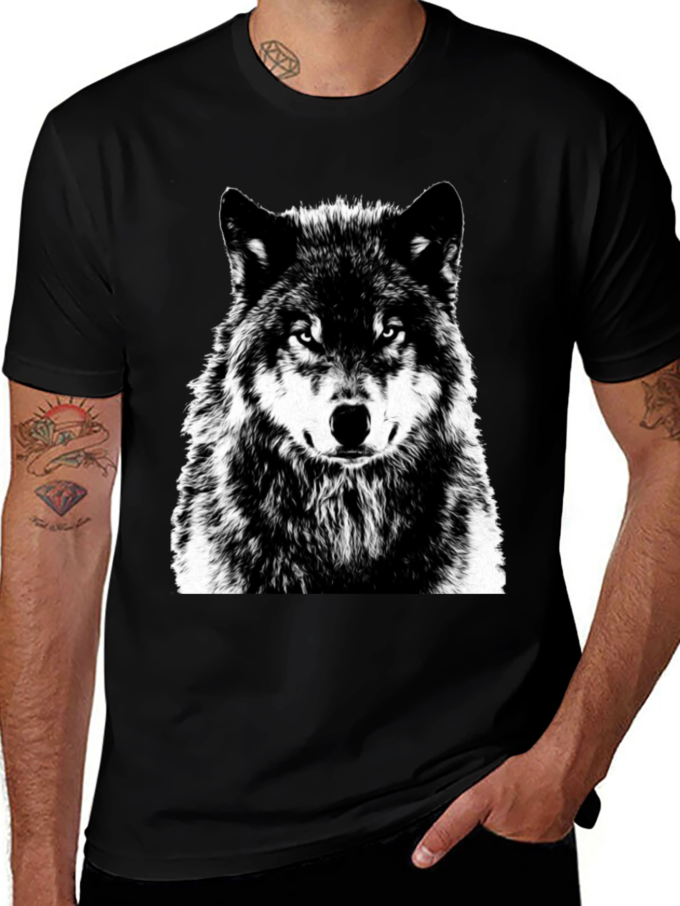 Wolf Graphic Print Black T-Shirt