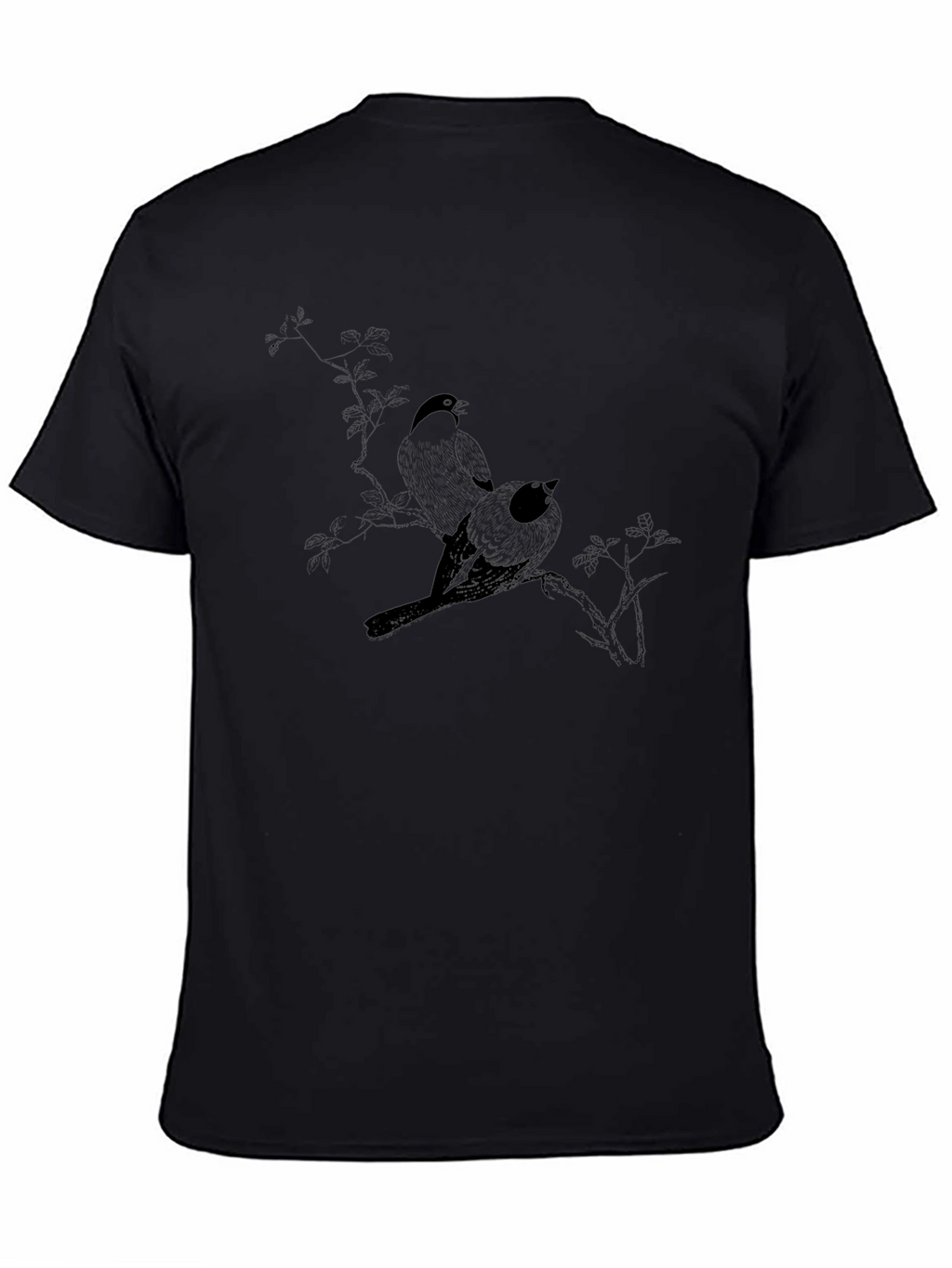 Black T-Shirt with Bird Branch Graphic