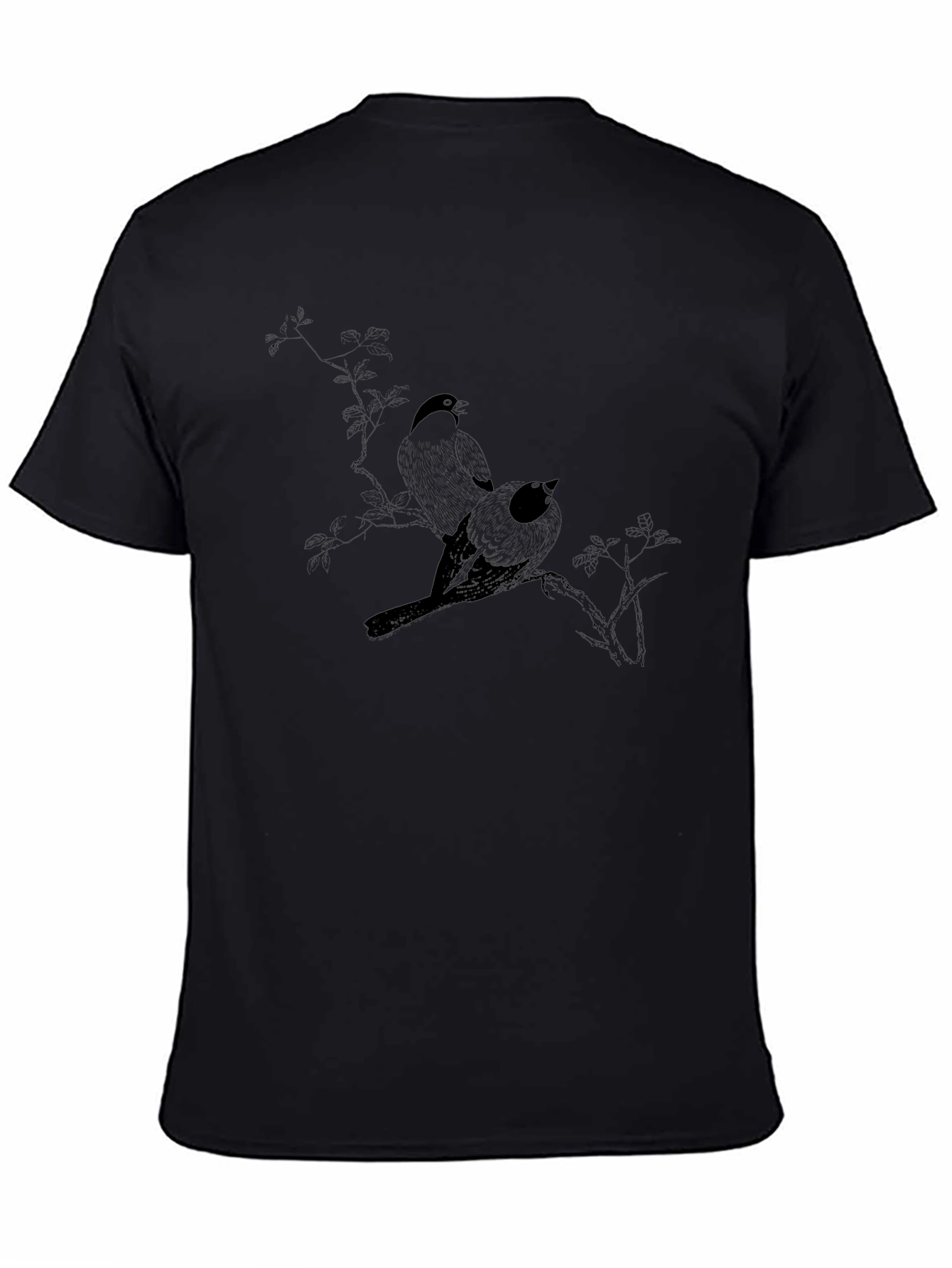 Black T-Shirt with Bird Branch Graphic