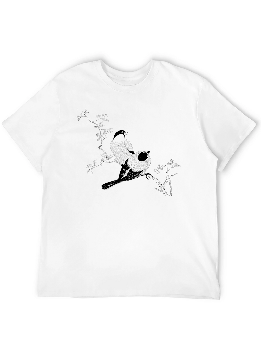 Black T-Shirt with Bird Branch Graphic