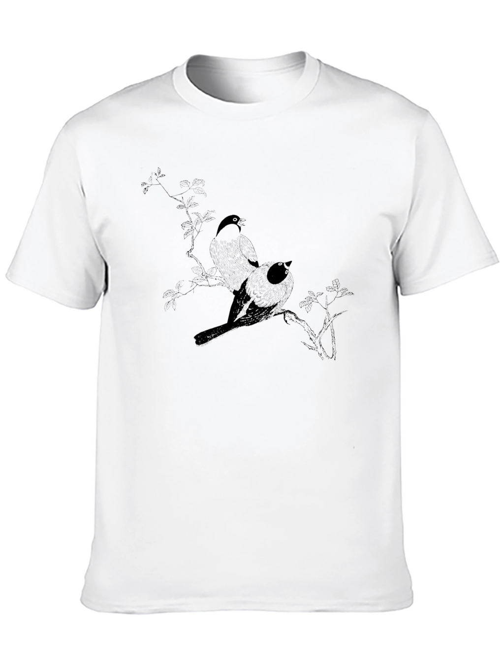 Black T-Shirt with Bird Branch Graphic