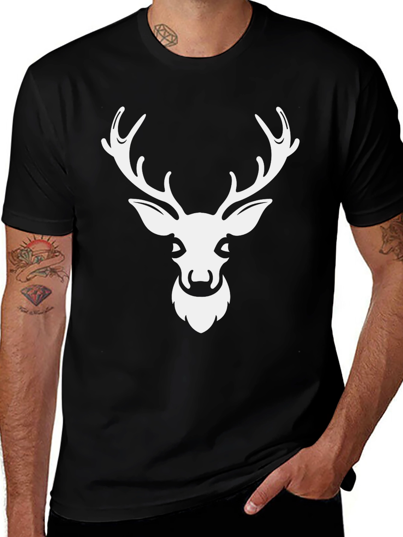 Deer Head Graphic Tee - Black