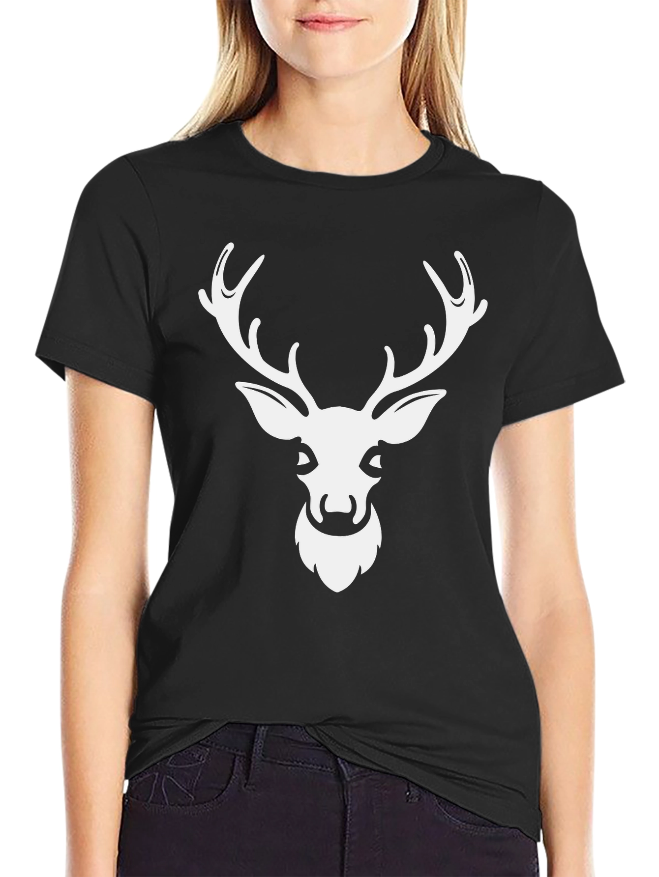 Deer Head Graphic Tee - Black