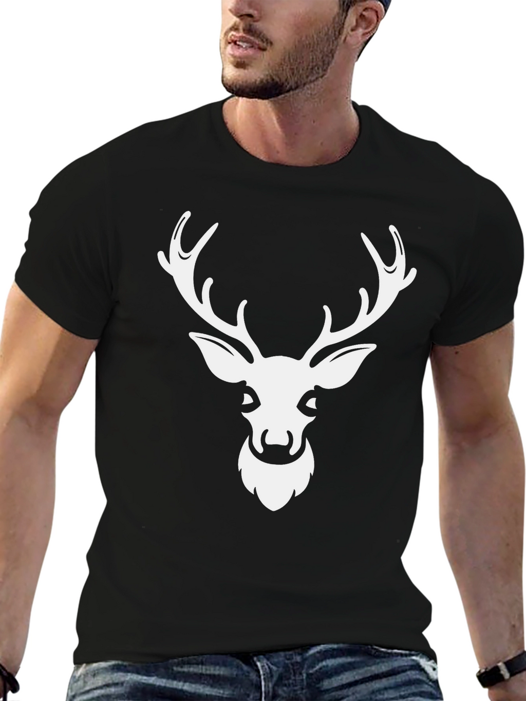 Deer Head Graphic Tee - Black