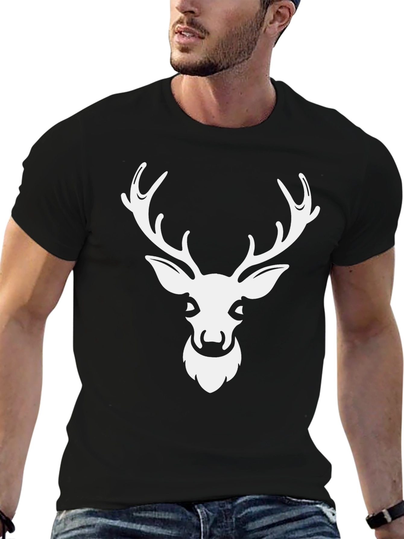 Deer Head Graphic Tee - Black