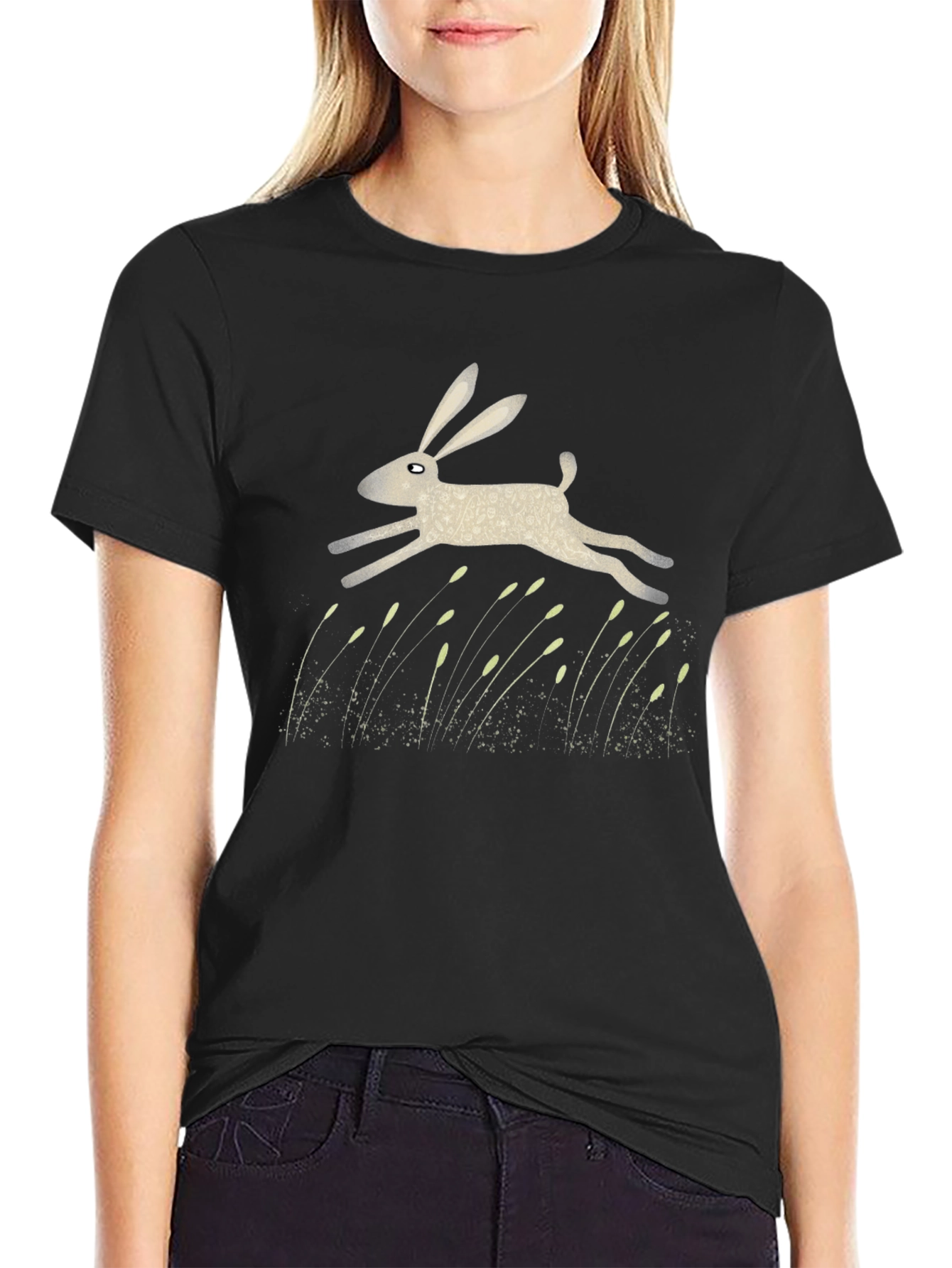 Hare Graphic Print Black T-Shirt