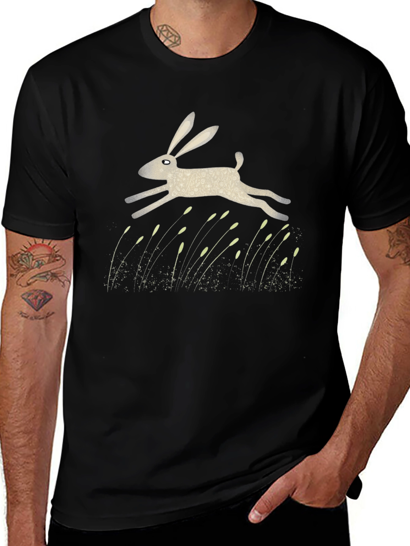 Hare Graphic Print Black T-Shirt
