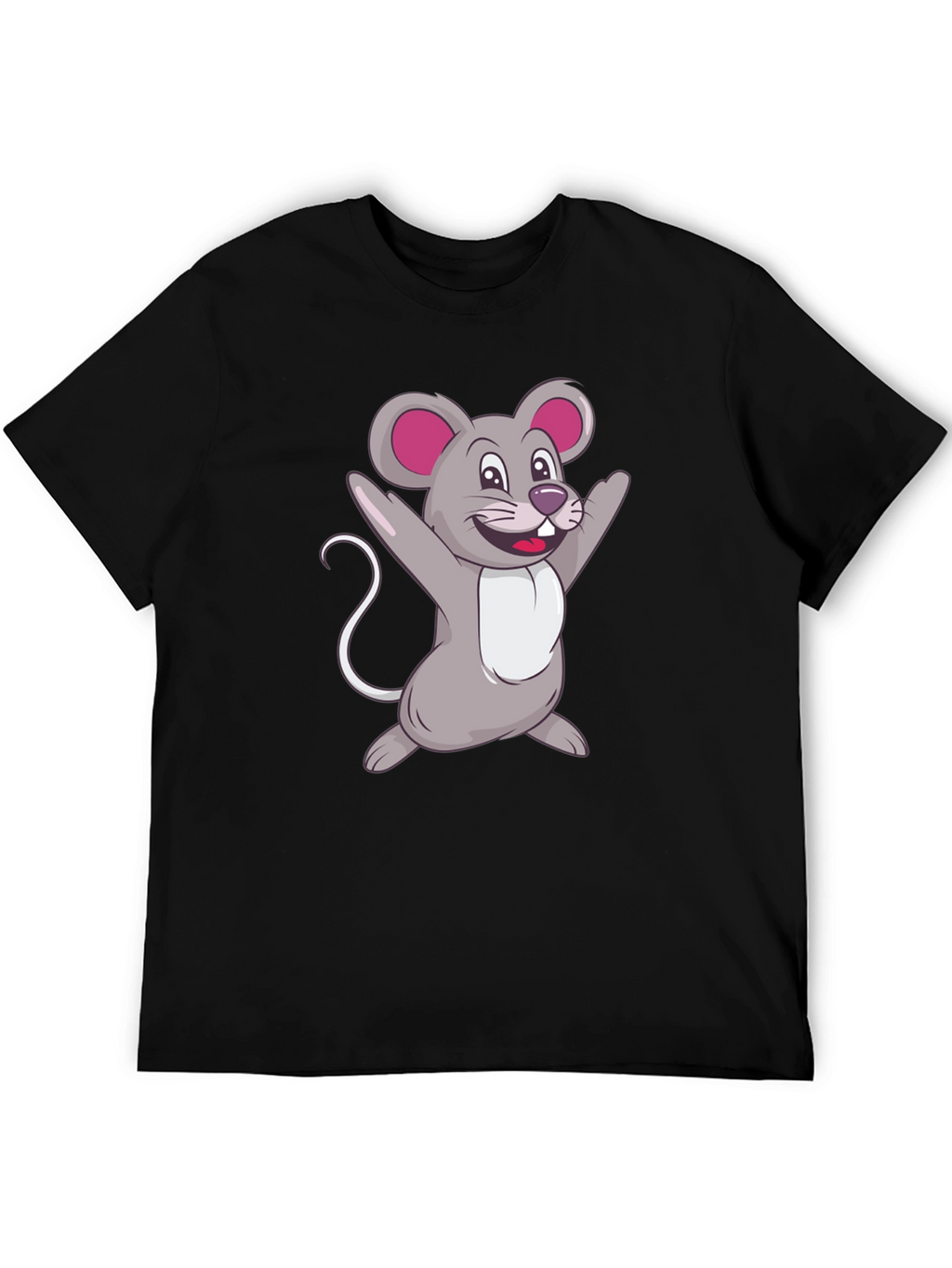 Cartoon Mouse Graphic Tee - Black Casual T-Shirt