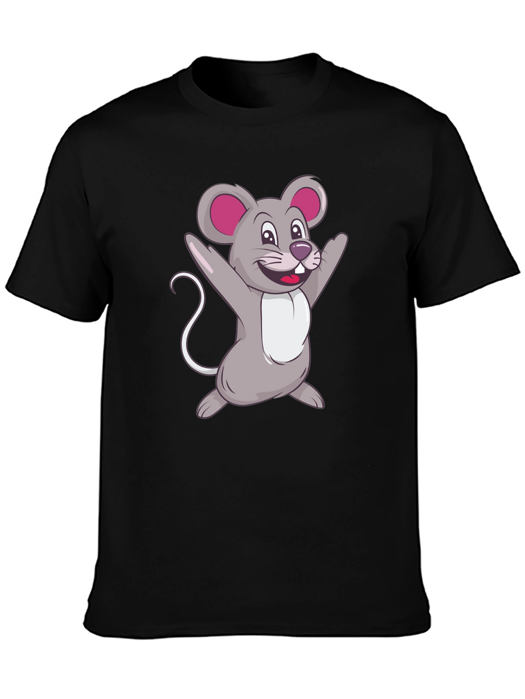Cartoon Mouse Graphic Tee - Black Casual T-Shirt