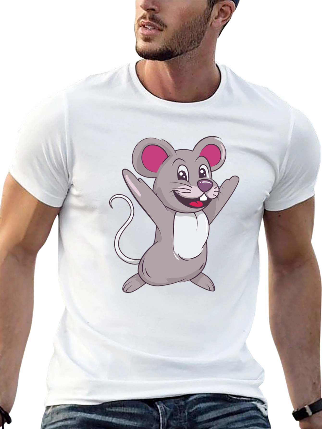 Cartoon Mouse Graphic Tee - Black Casual T-Shirt