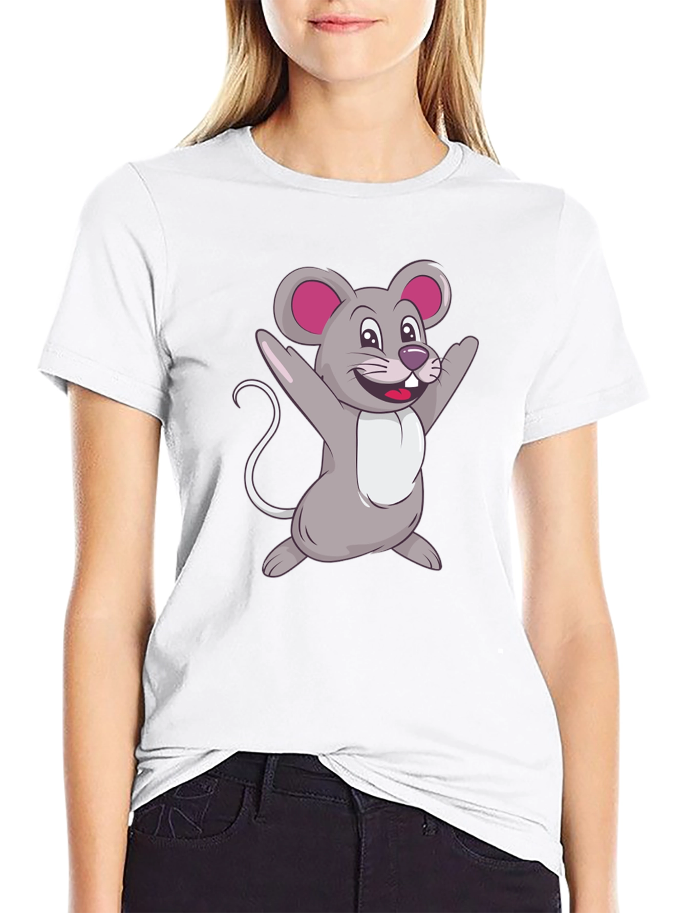 Cartoon Mouse Graphic Tee - Black Casual T-Shirt