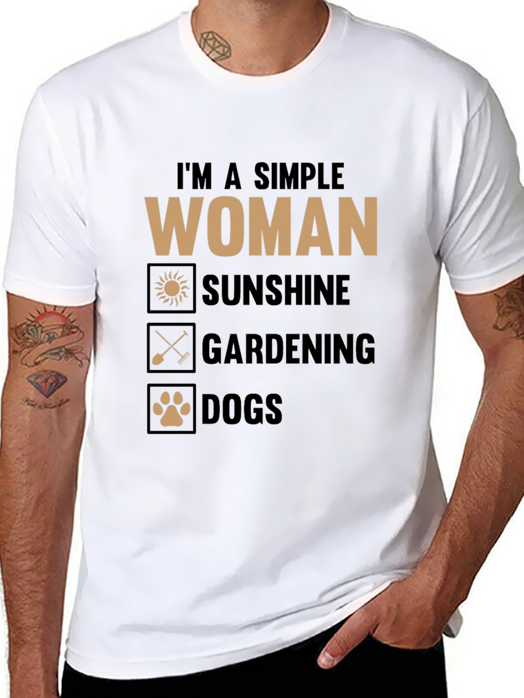 Simple Woman T-Shirt: Sunshine Gardening Dogs