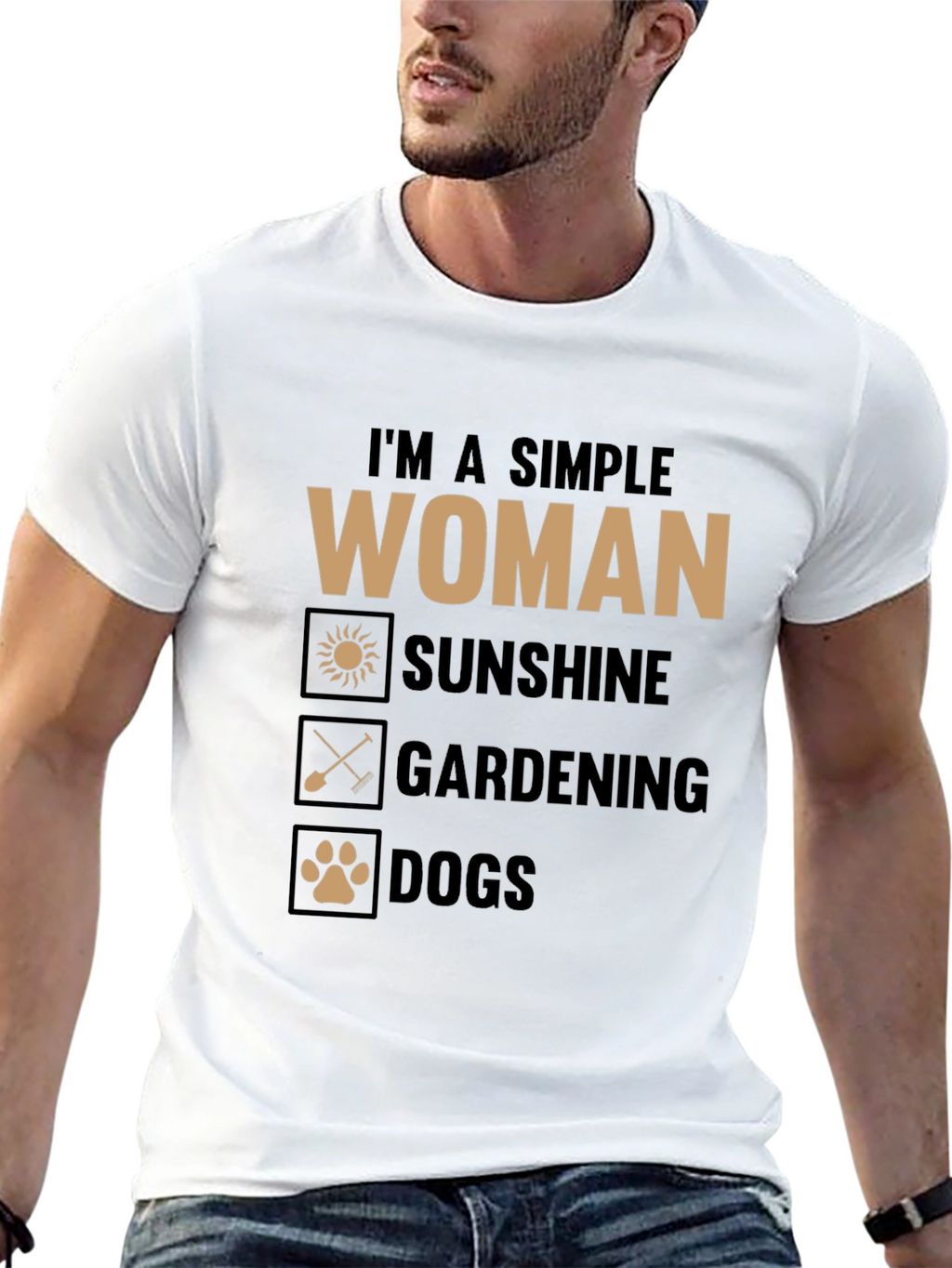 Simple Woman T-Shirt: Sunshine Gardening Dogs