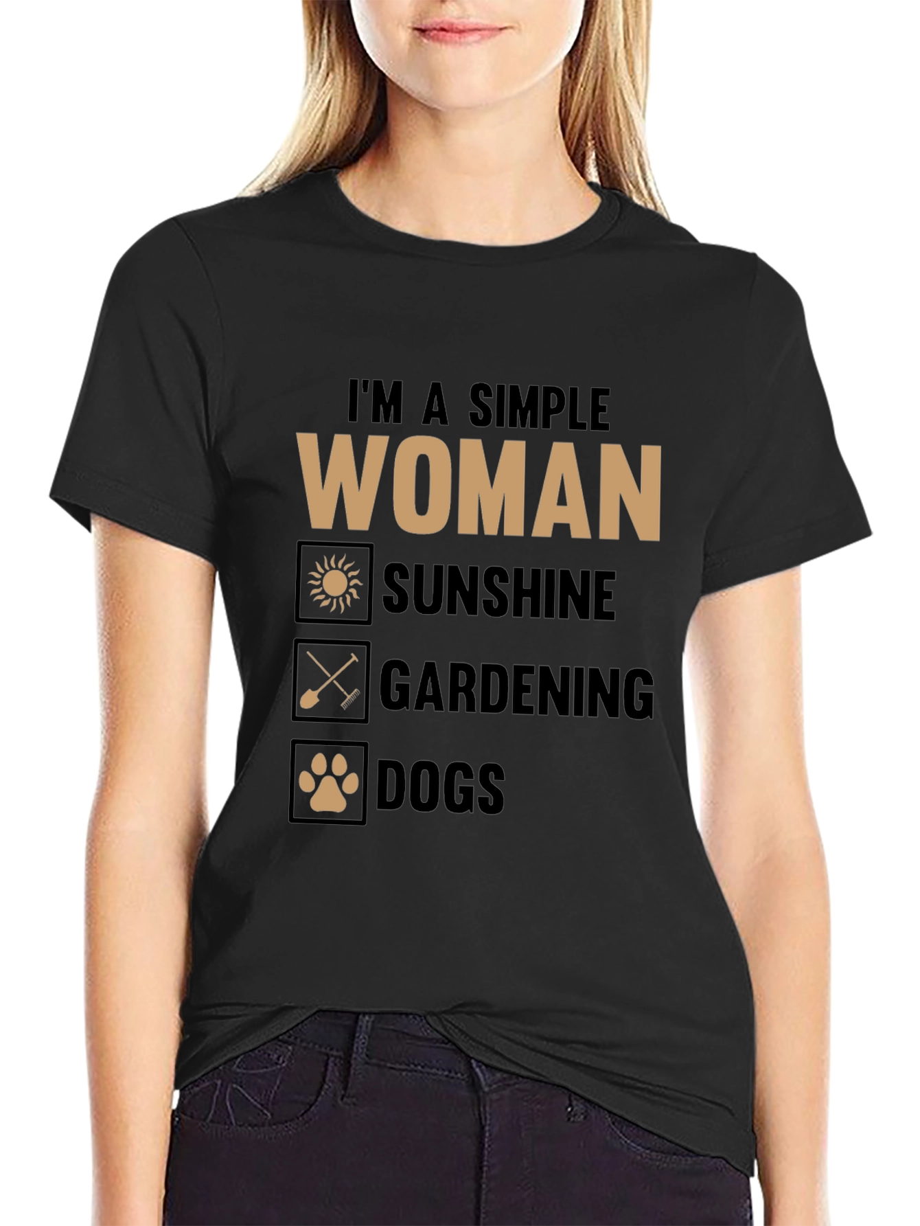 Simple Woman T-Shirt: Sunshine Gardening Dogs