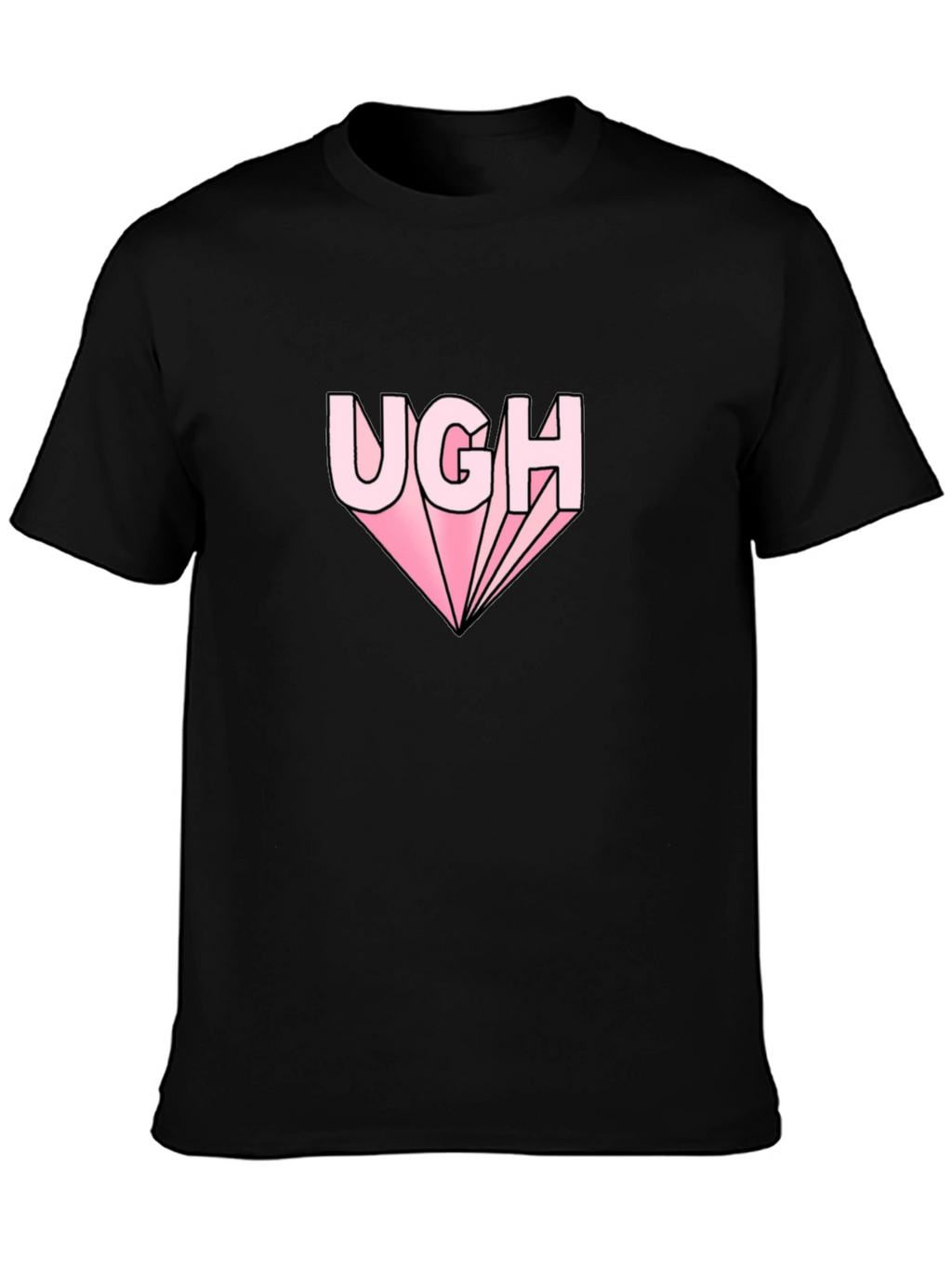 Ugh Graphic Tee - Pink Text on Black Shirt