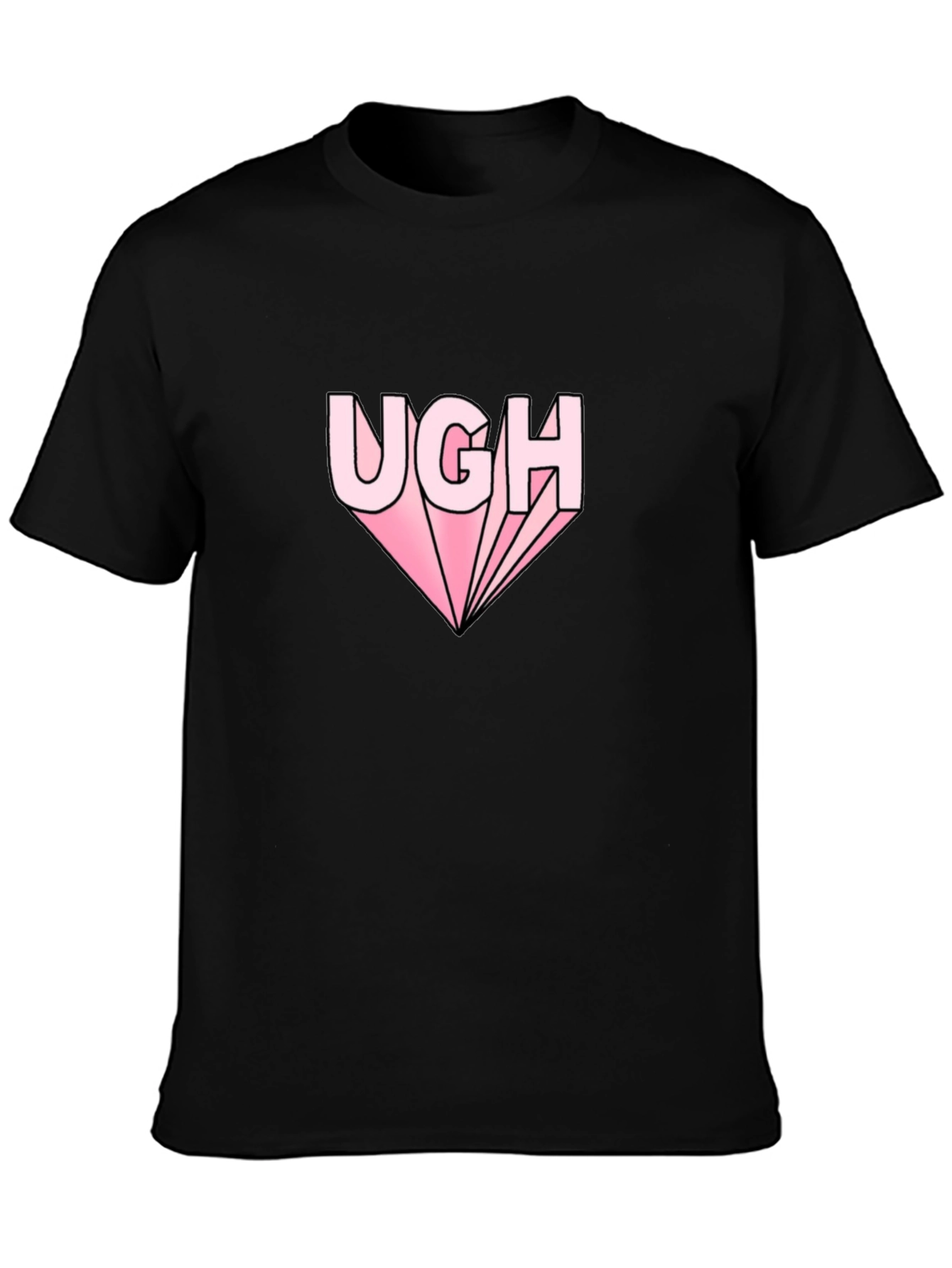 Ugh Graphic Tee - Pink Text on Black Shirt