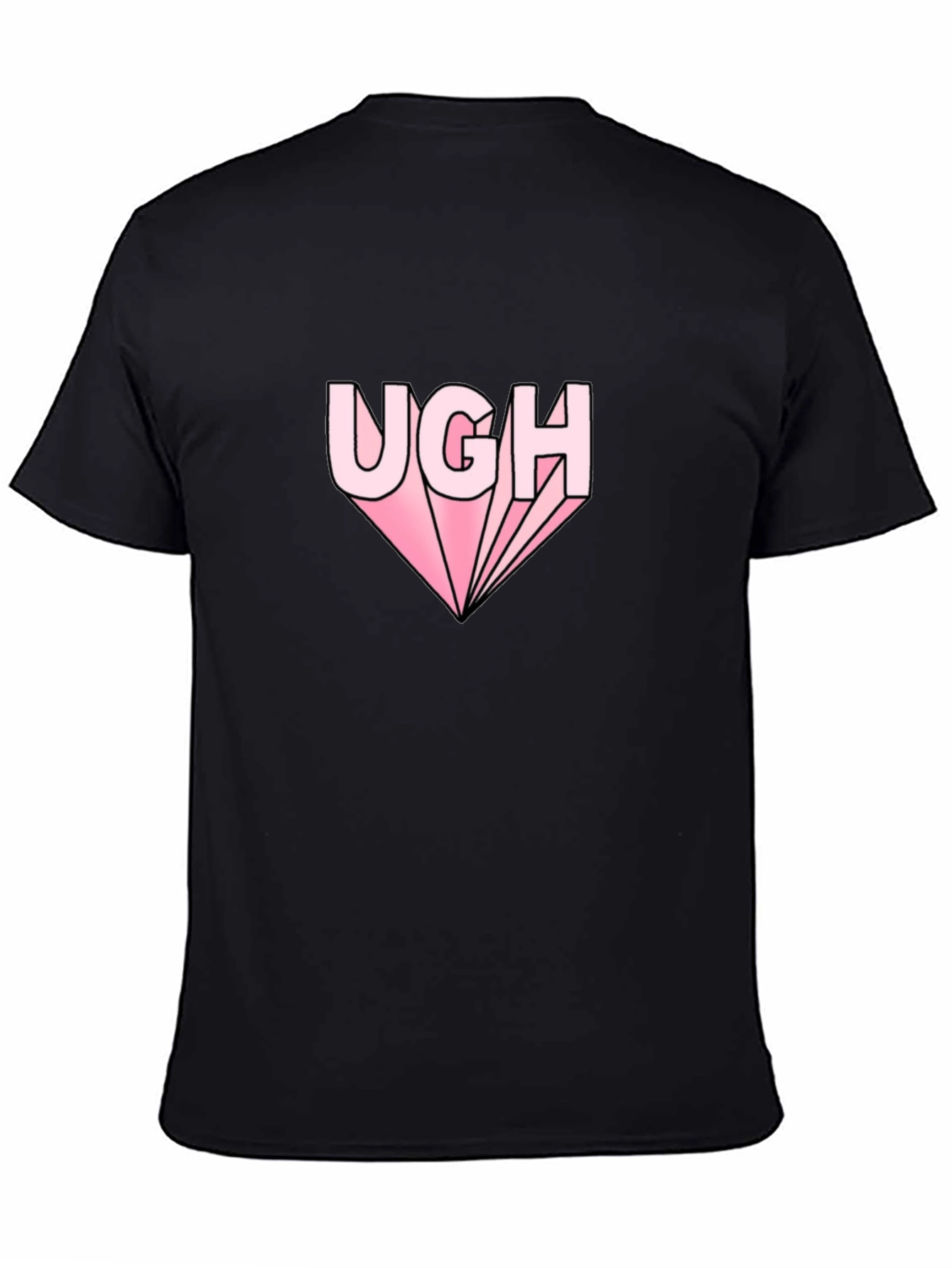 Ugh Graphic Tee - Pink Text on Black Shirt