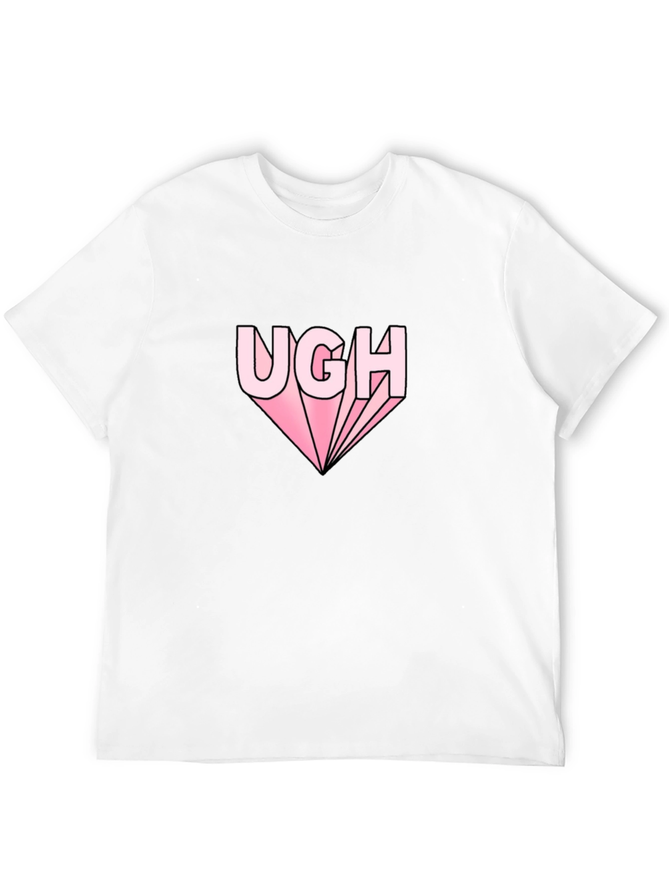 Ugh Graphic Tee - Pink Text on Black Shirt
