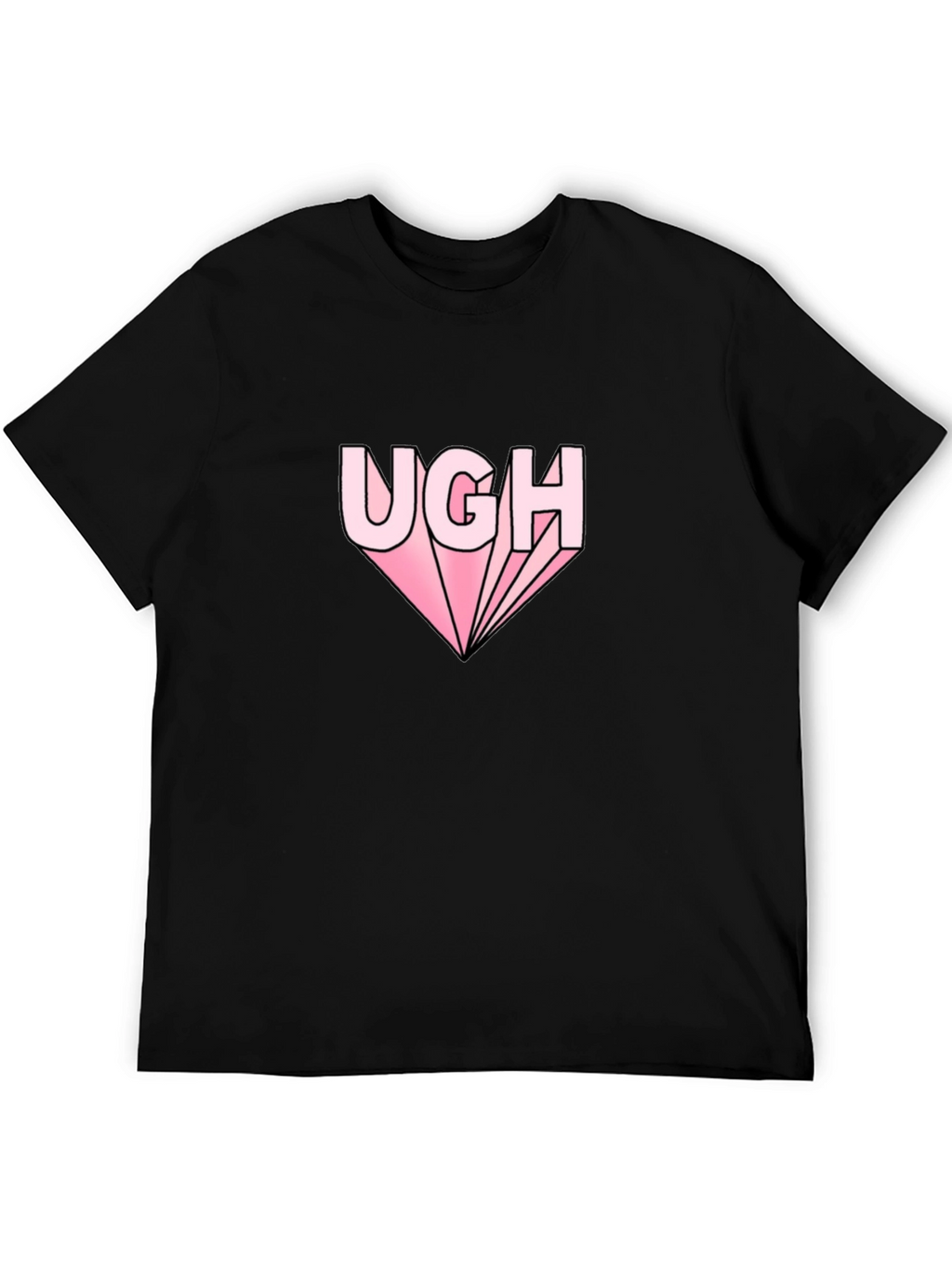 Ugh Graphic Tee - Pink Text on Black Shirt
