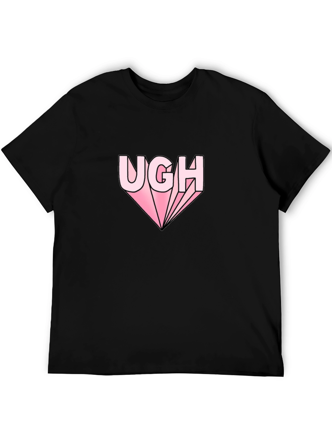 Ugh Graphic Tee - Pink Text on Black Shirt