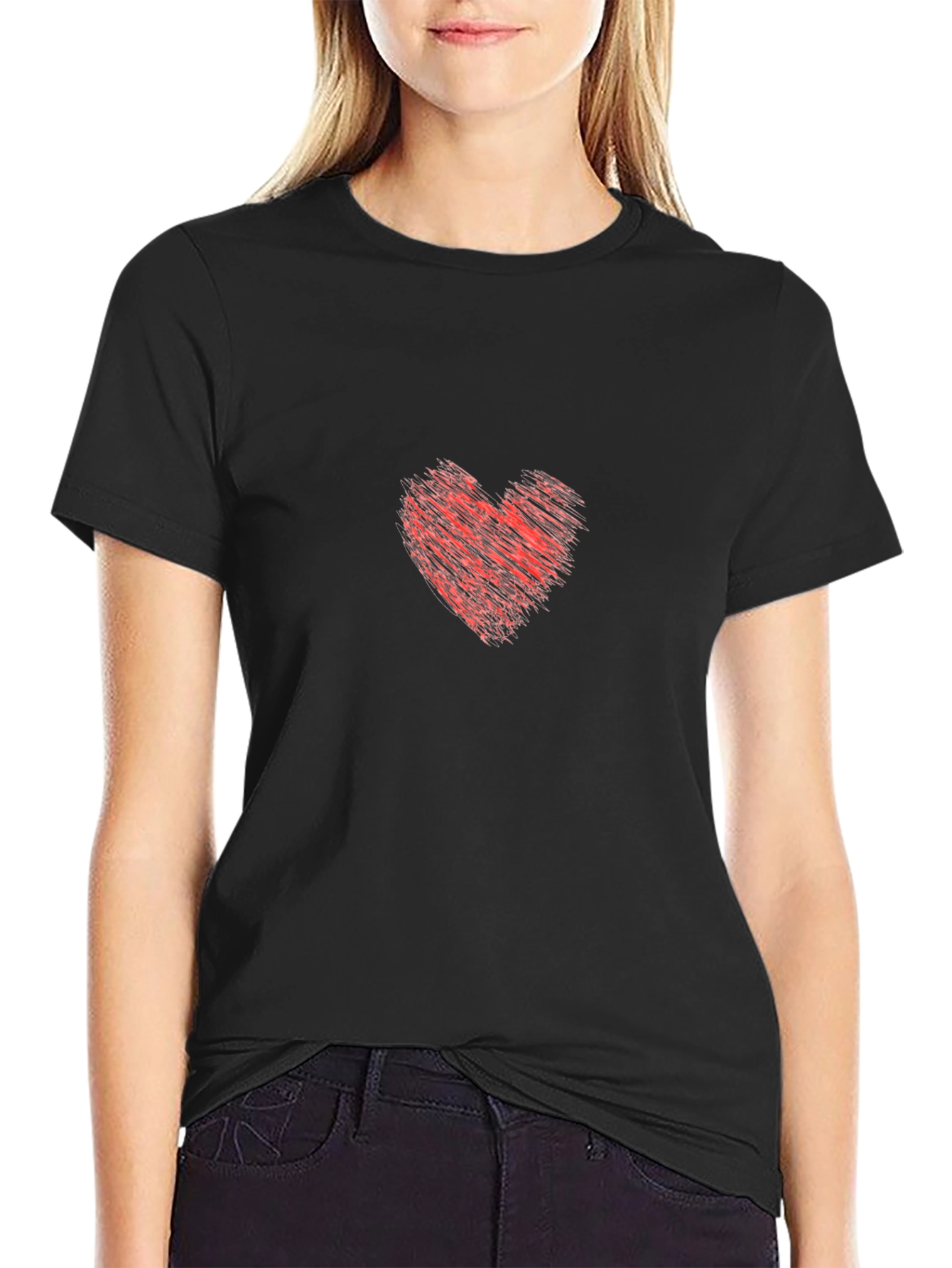 Heart Graphic Tee - Stylish Black Cotton T-Shirt