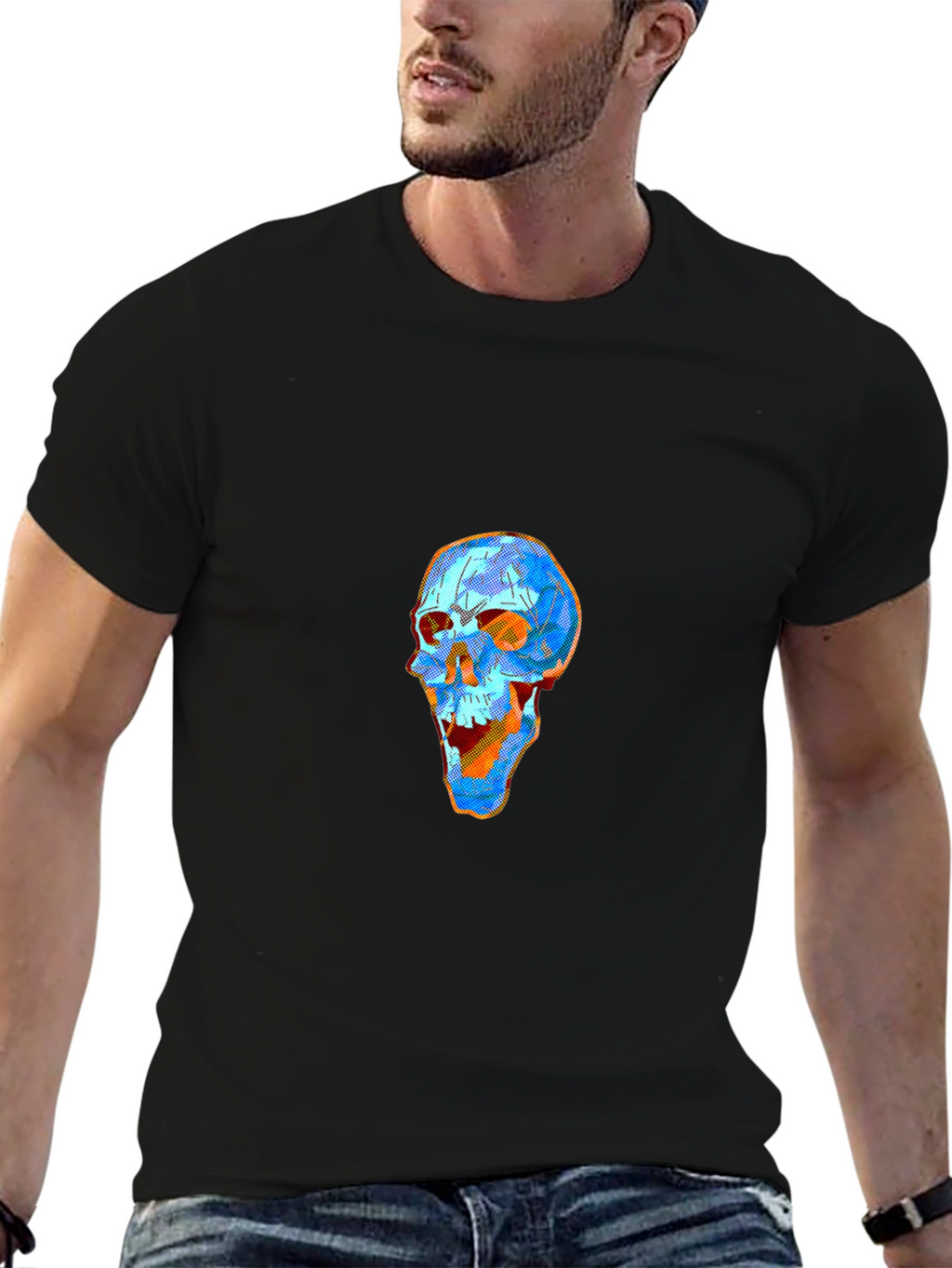 Geometric Skull Graphic Tee - Modern Art Style