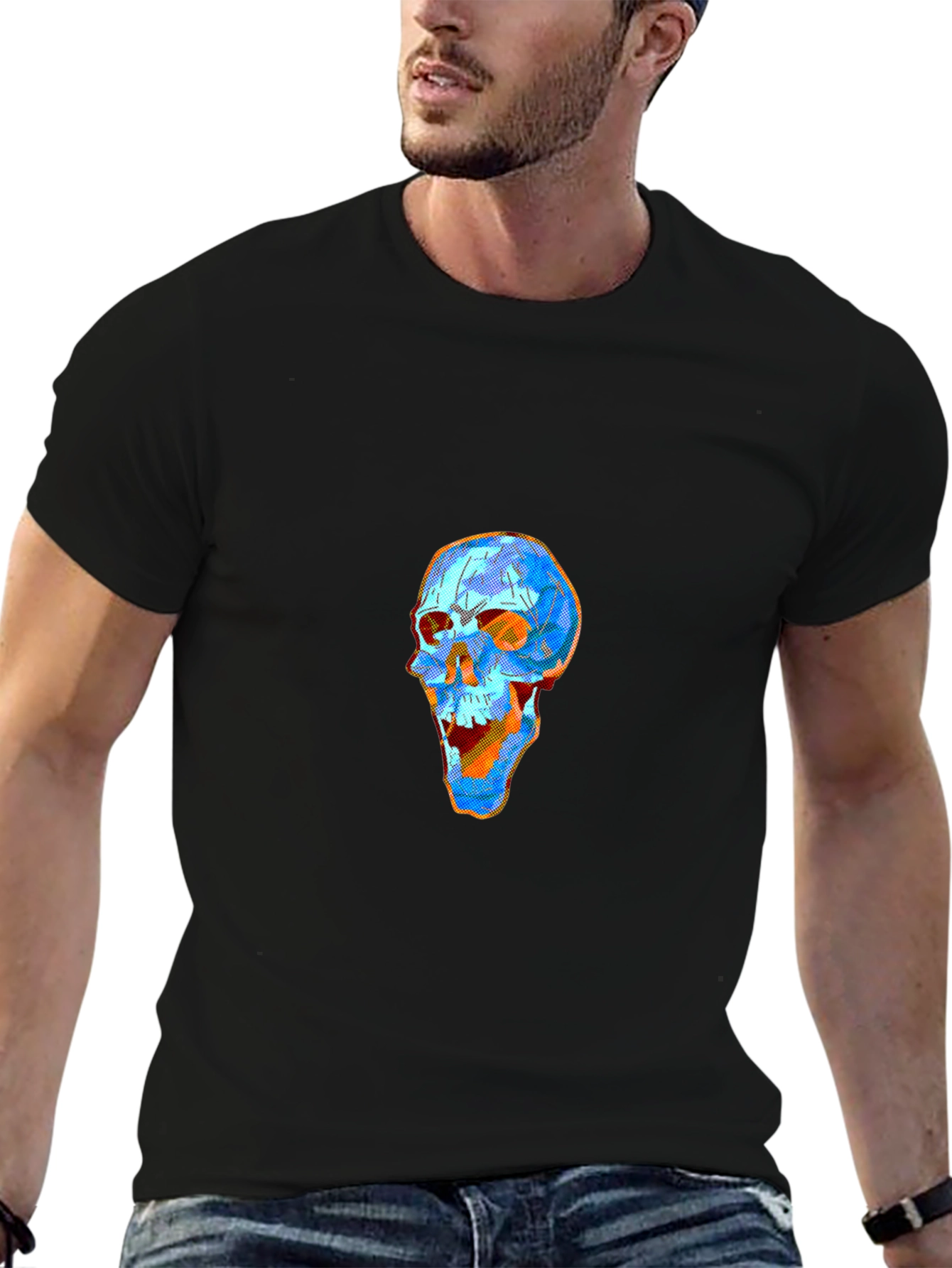 Geometric Skull Graphic Tee - Modern Art Style