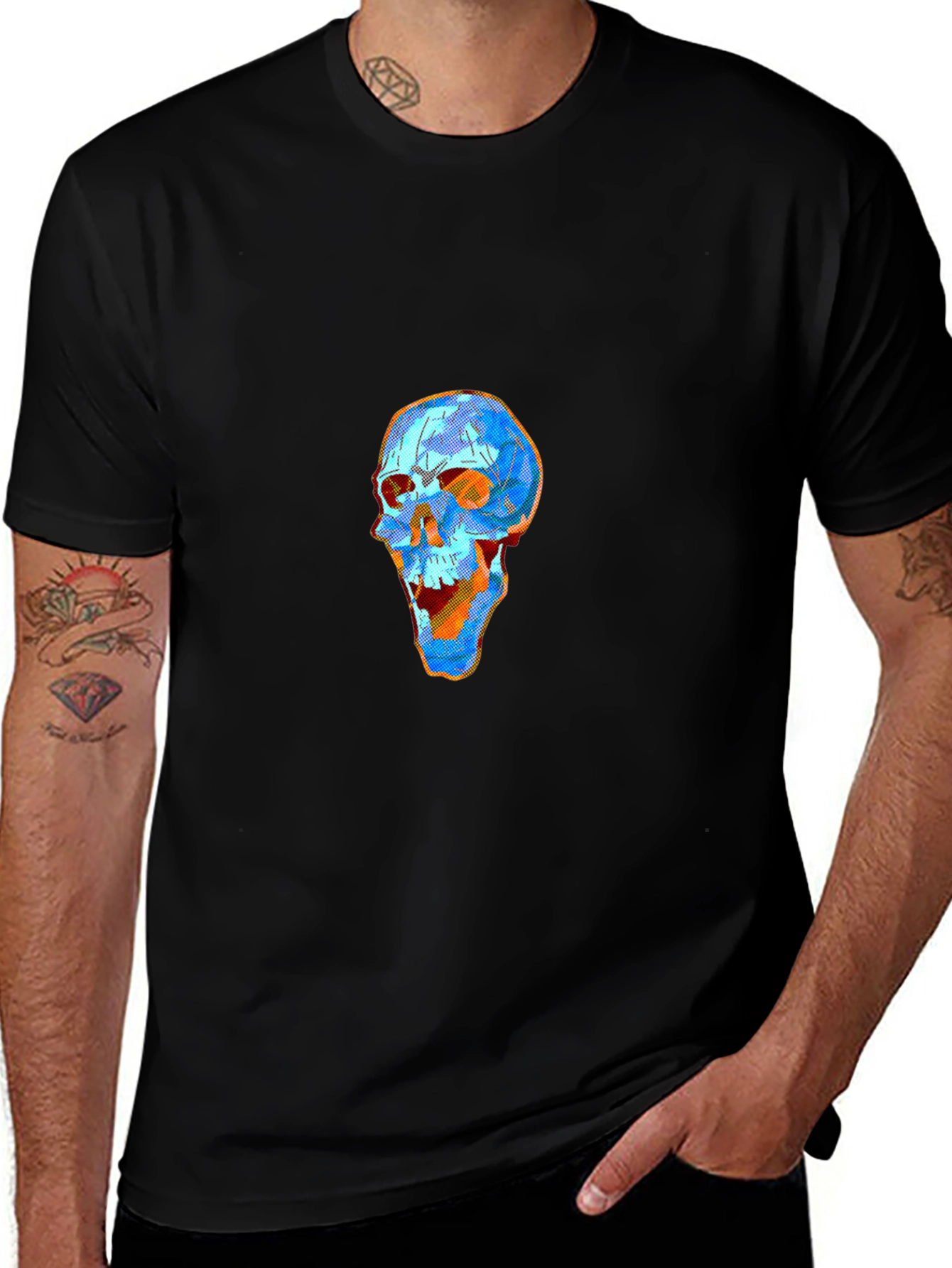 Geometric Skull Graphic Tee - Modern Art Style